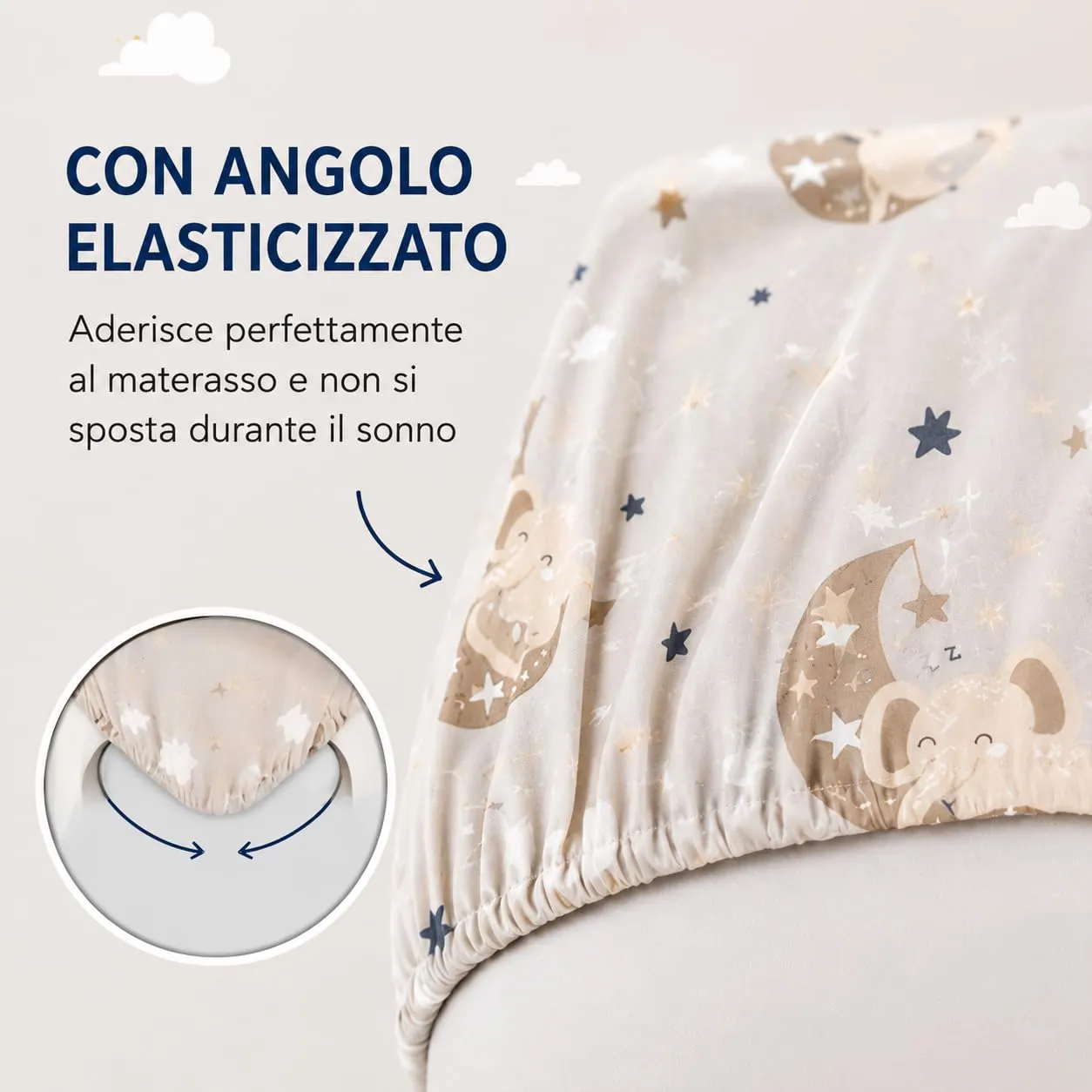 FlyIdeas Set di 2 Lenzuola con Angoli in Cotone per Culle, GoodNight Tortora, 140x70 cm - immagine 2