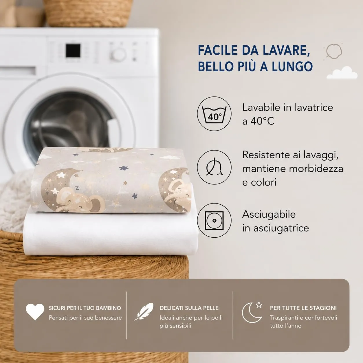 FlyIdeas Set di 2 Lenzuola con Angoli in Cotone per Culle, GoodNight Tortora, 140x70 cm - immagine 9