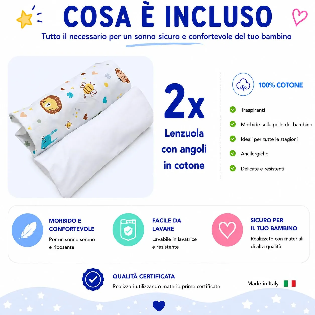 FlyIdeas Set 2 Lenzuola con Angoli 100% Cotone per Culle, Jungla, 140x70 cm - immagine 4