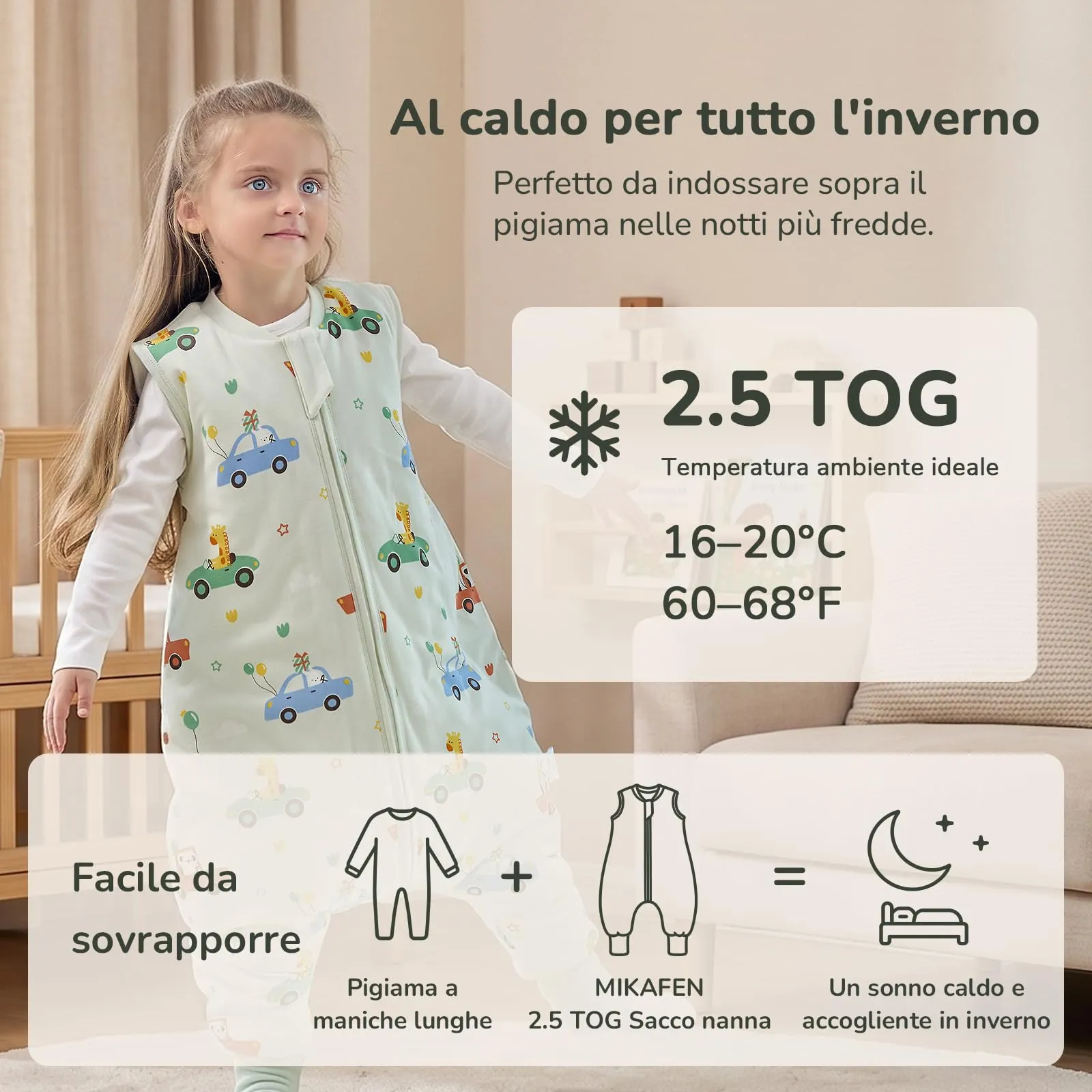 MIKAFEN Sacco Nanna con Gambe per Bambini 2,5 Tog, 18-36 Mesi - immagine 6
