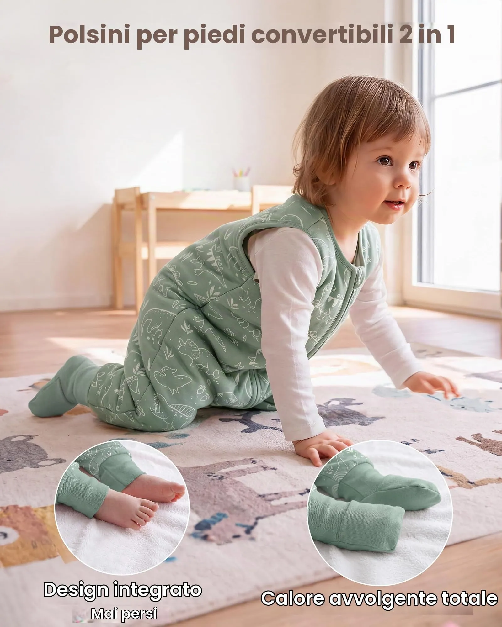 FIEMOL Sacco Nanna Invernale con Piedini, 2.5 TOG, Dinosauro, 3-4 Anni - immagine 3