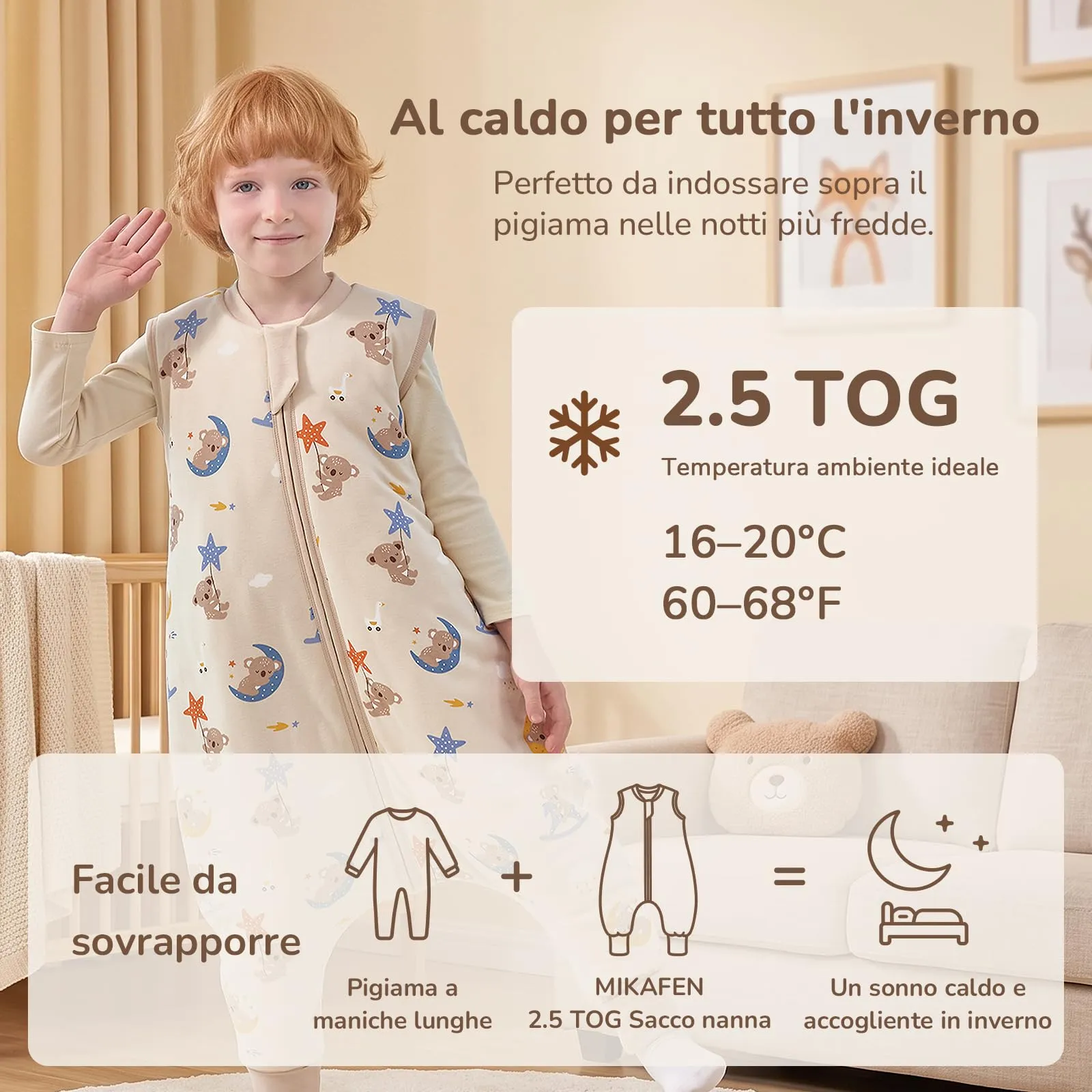 MIKAFEN Sacco Nanna con Gambe per Bambini 2,5 Tog, 18-36 Mesi - immagine 6