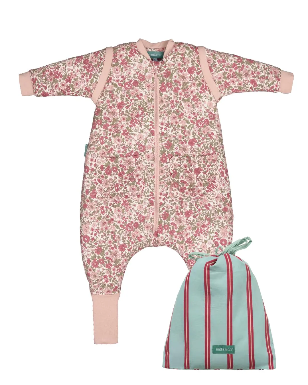 molis & co Sacco Nanna con piedini e maniche staccabili, 2.5 TOG, 100% Cotone Oeko-TEX 100, Winter Commelina, 1 anno - immagine 1