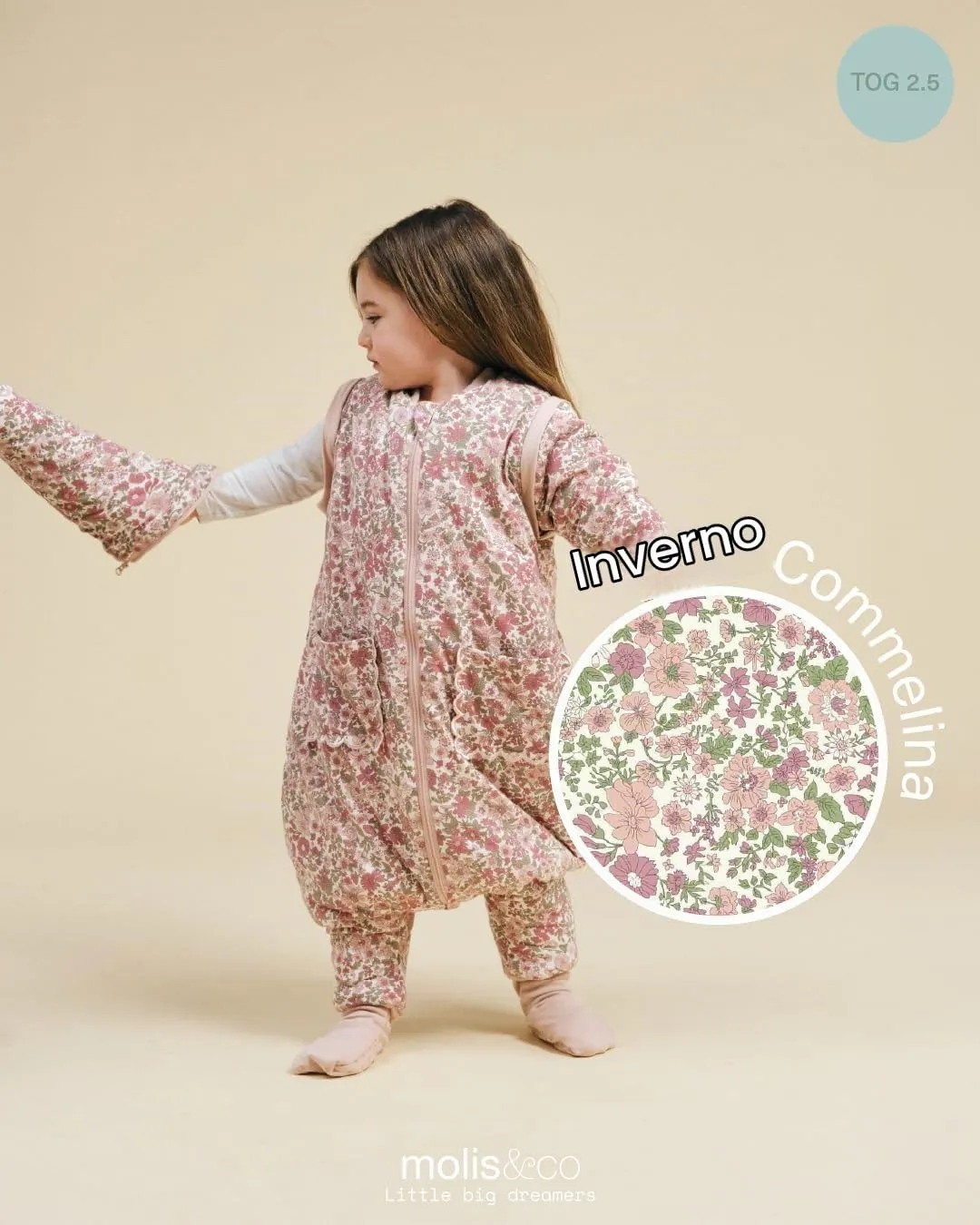 Molis&Co Sacco nanna per neonato con piedi, maniche rimovibili e calzini, TOG 2,5, 100% cotone - immagine 5