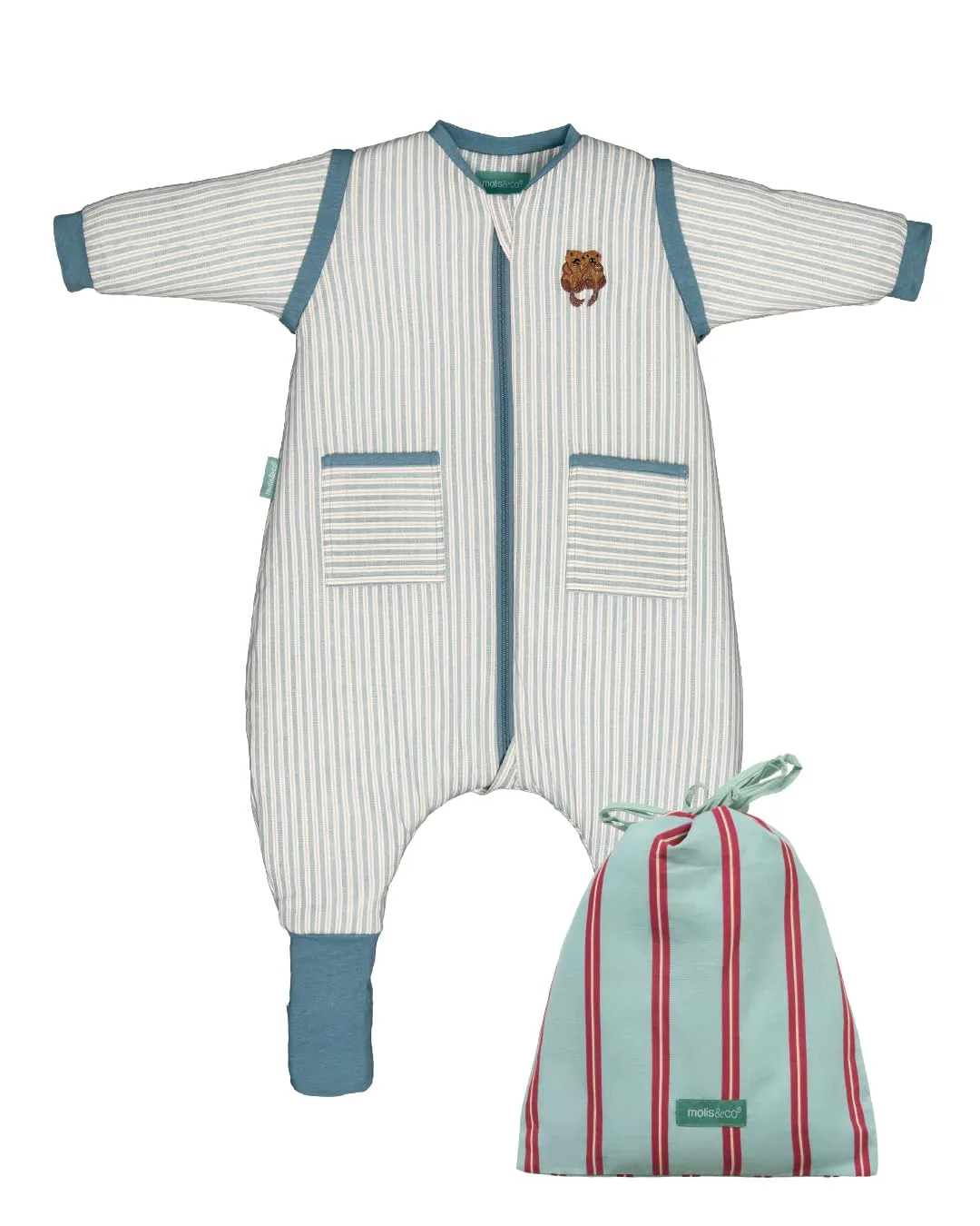 molis & co Sacco Nanna con piedini, maniche staccabili e calzini, 2.5 TOG, 100% Cotone Oeko-TEX 100, Blue Stripes, 2 anni - immagine 1