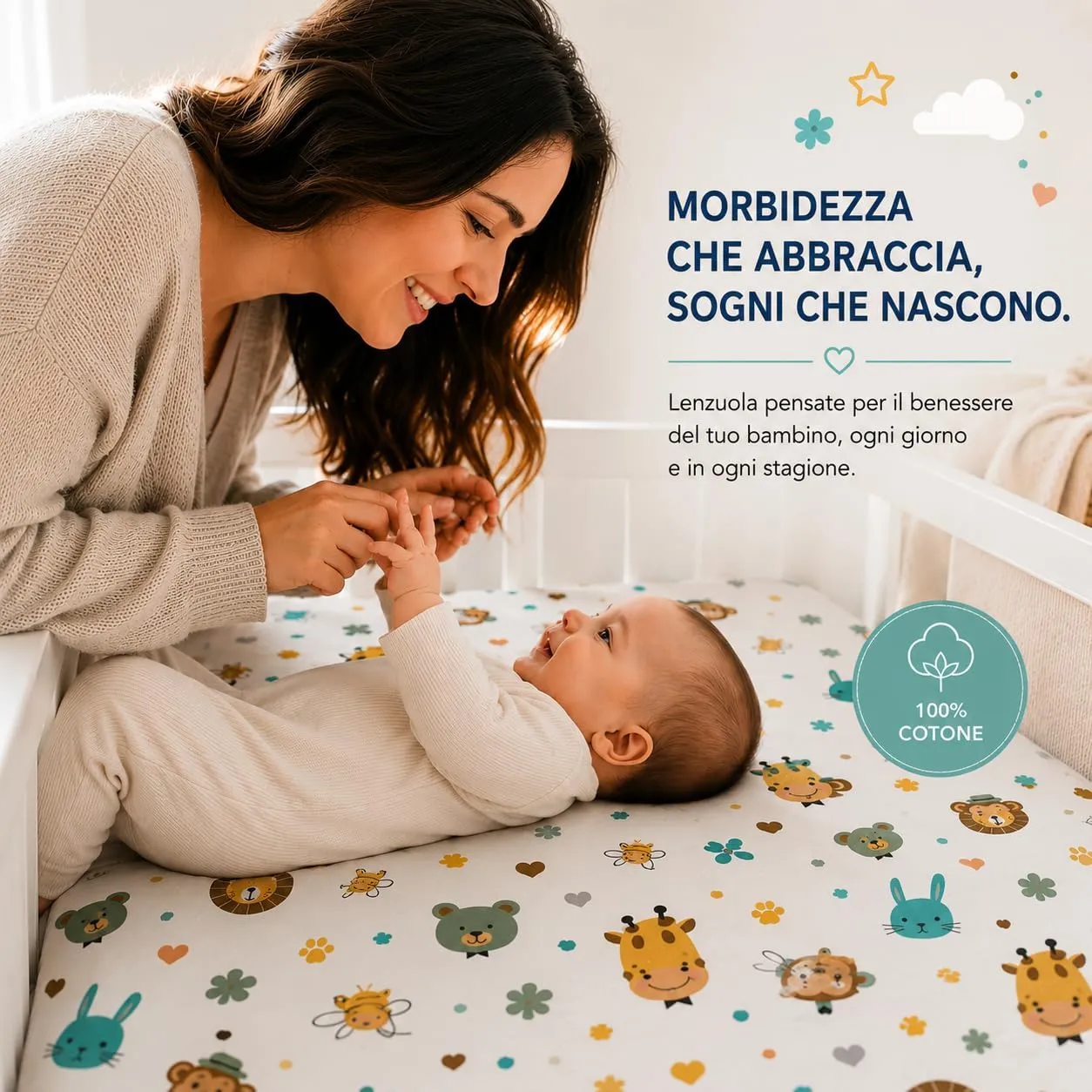 FlyIdeas Set 2 Lenzuola con Angoli per Culla Neonato 90x50 cm, 100% Cotone, Jungla - immagine 4