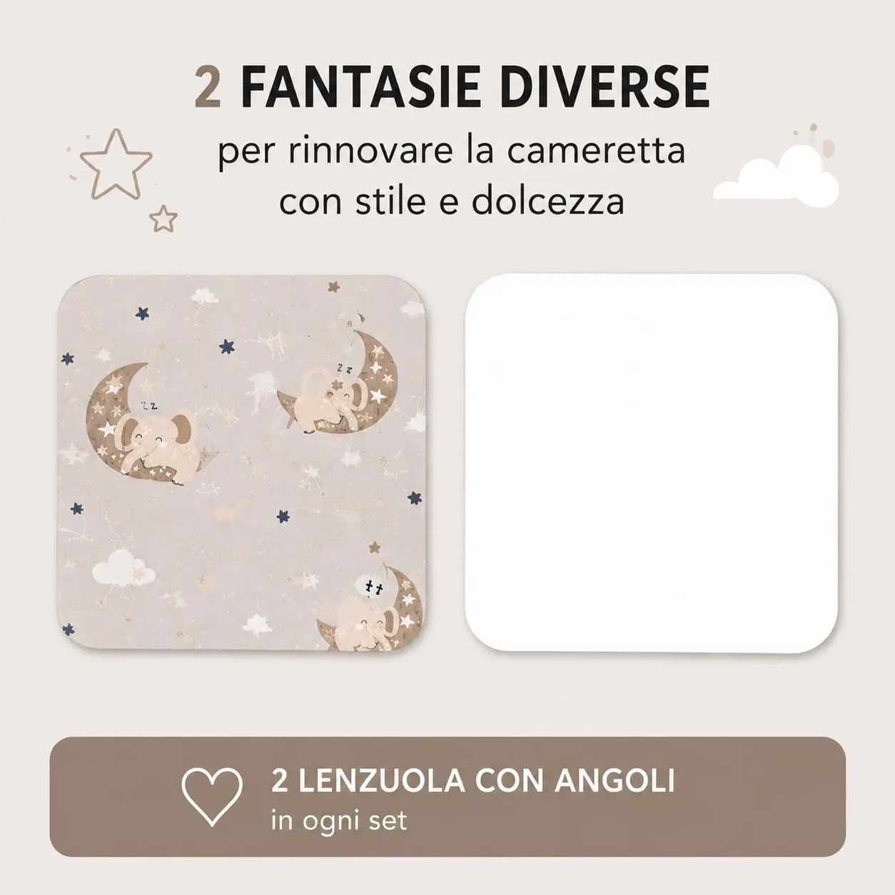 FlyIdeas Set 2 Lenzuola con Angoli per Culla Neonato 90x50 cm, 100% Cotone, GoodNight Tortora - immagine 8