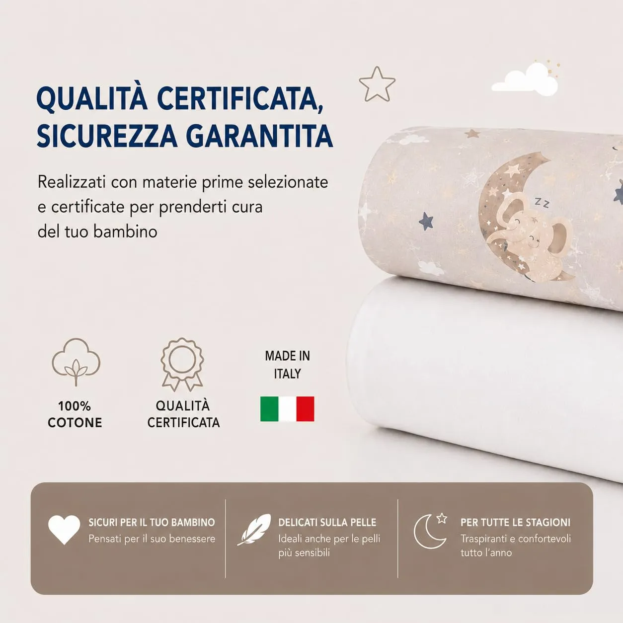 FlyIdeas Set 2 Lenzuola con Angoli per Culla Next to Me 50x83 cm, 100% Cotone, GoodNight Tortora - immagine 8