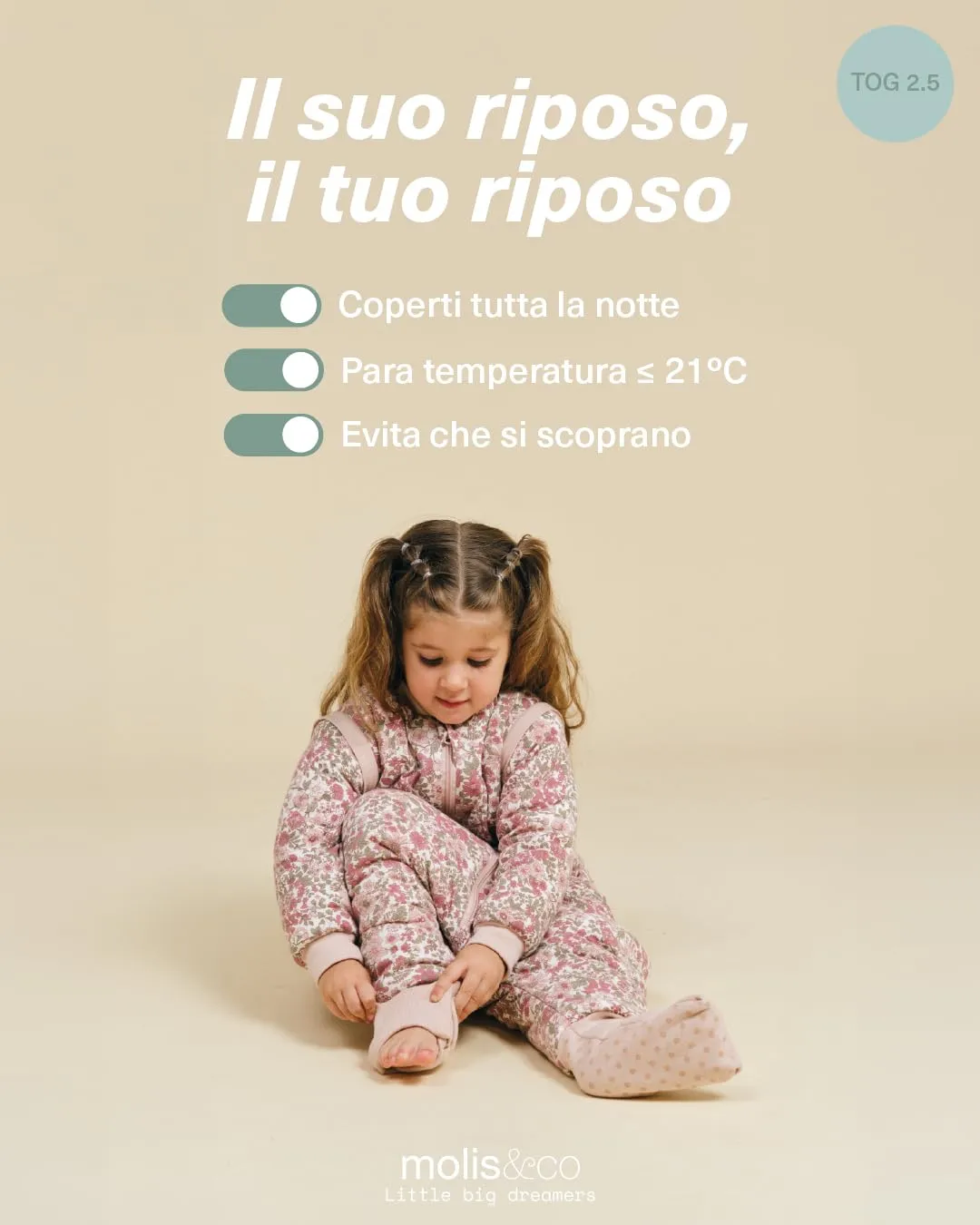 molis & co Sacco Nanna con piedini, maniche staccabili e calzini, 2.5 TOG, 100% Cotone Oeko-Tex 100, Winter Commelina, 4 anni - immagine 6