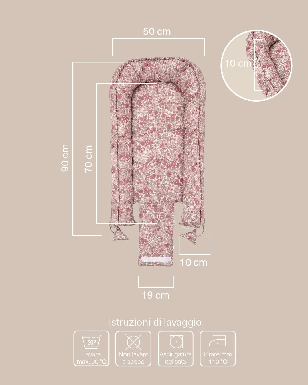 molis&co Nido per bebè 90 x 50 cm Riduttore per culla e Co-sleeping Nest in Cotone OEKO-TEX 100 (Winter Commelina) - immagine 2