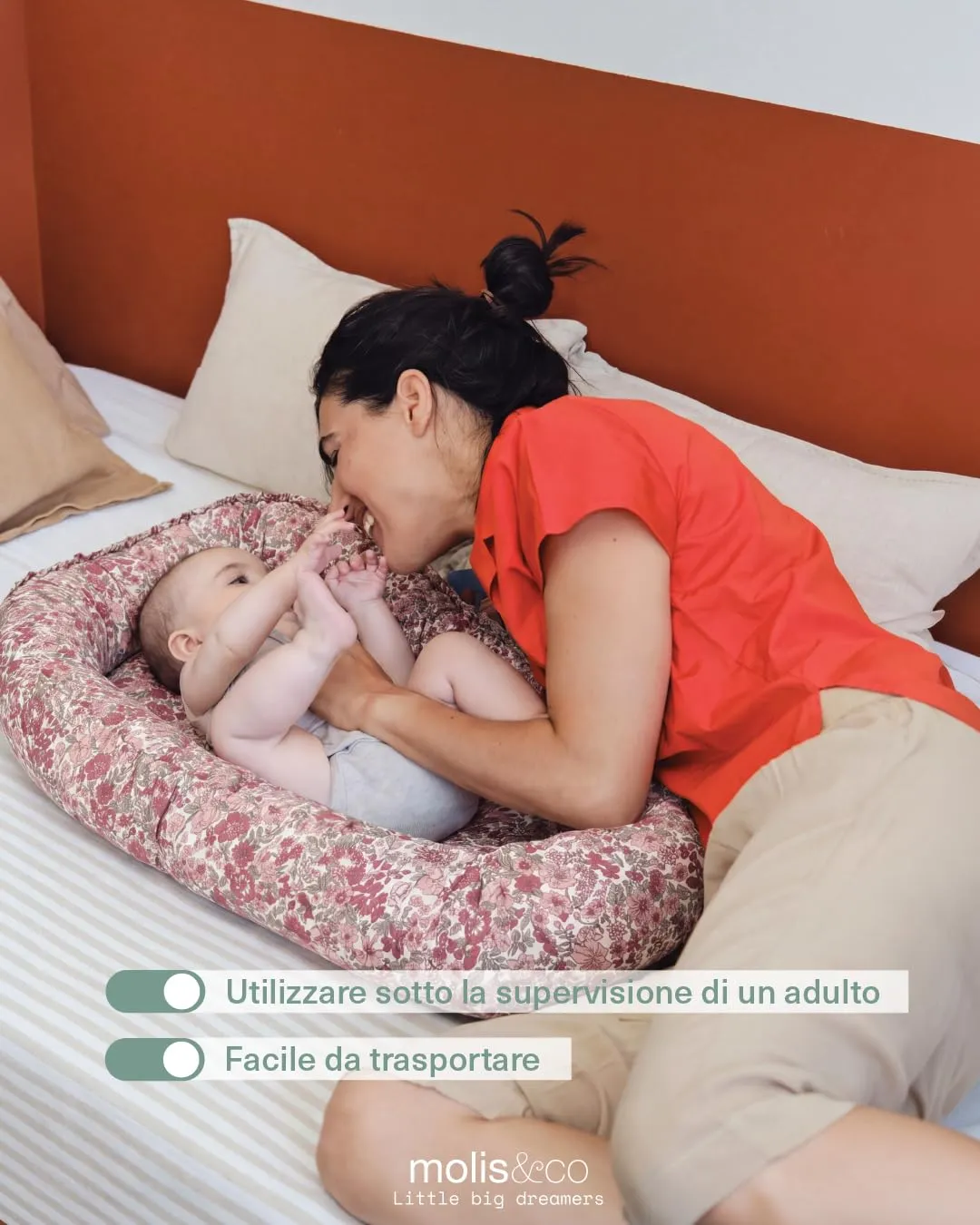 molis&co Nido per bebè 90 x 50 cm Riduttore per culla e Co-sleeping Nest in Cotone OEKO-TEX 100 (Winter Commelina) - immagine 4