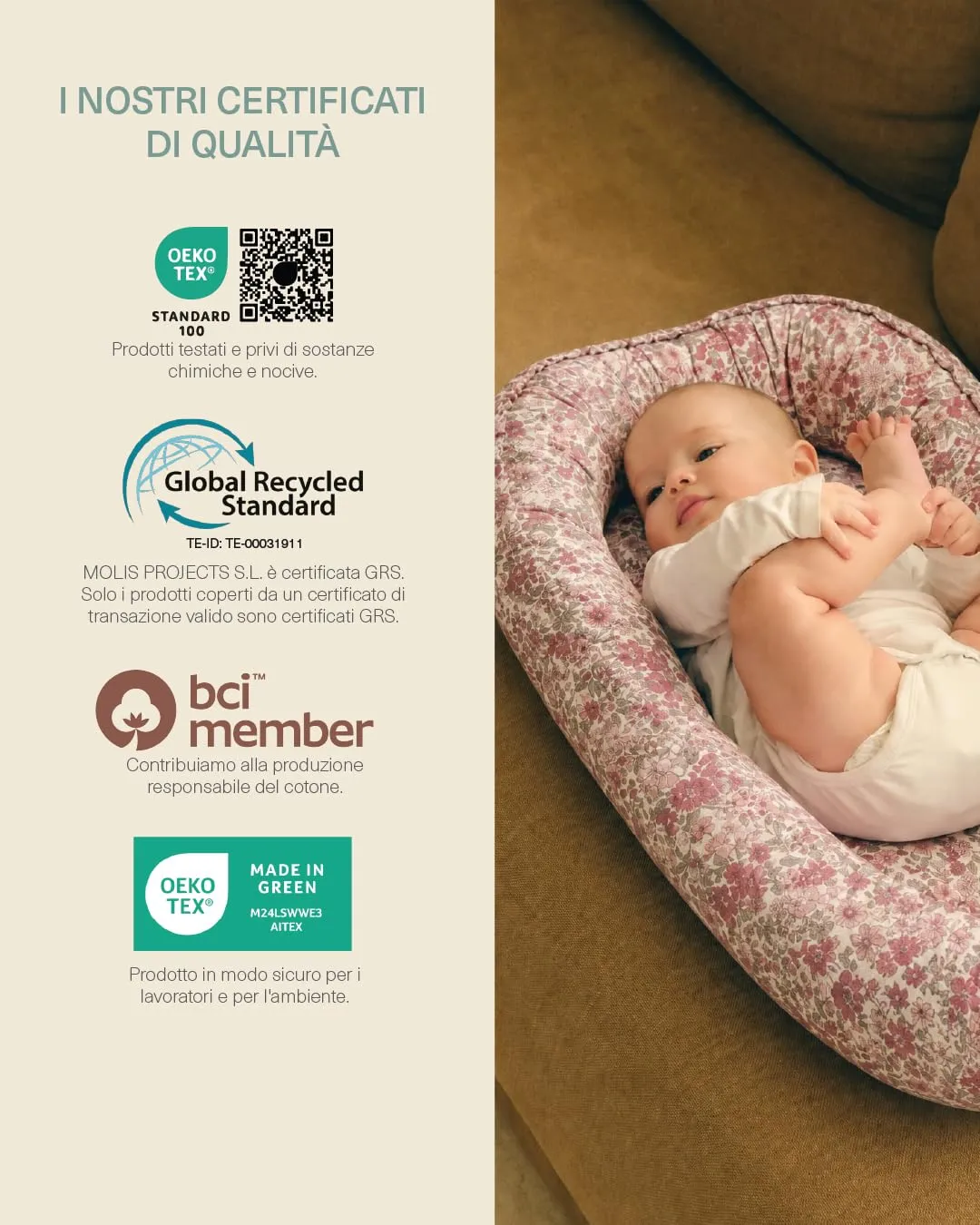 molis&co Nido per bebè 90 x 50 cm Riduttore per culla e Co-sleeping Nest in Cotone OEKO-TEX 100 (Winter Commelina) - immagine 6