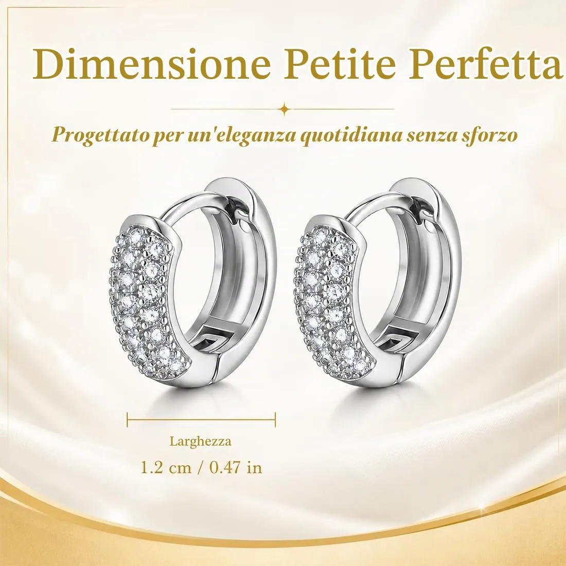 YKTOZU Orecchini a Cerchio per Uomo in Argento Oro Placcato e Zirconi Cubici Anallergici - immagine 2