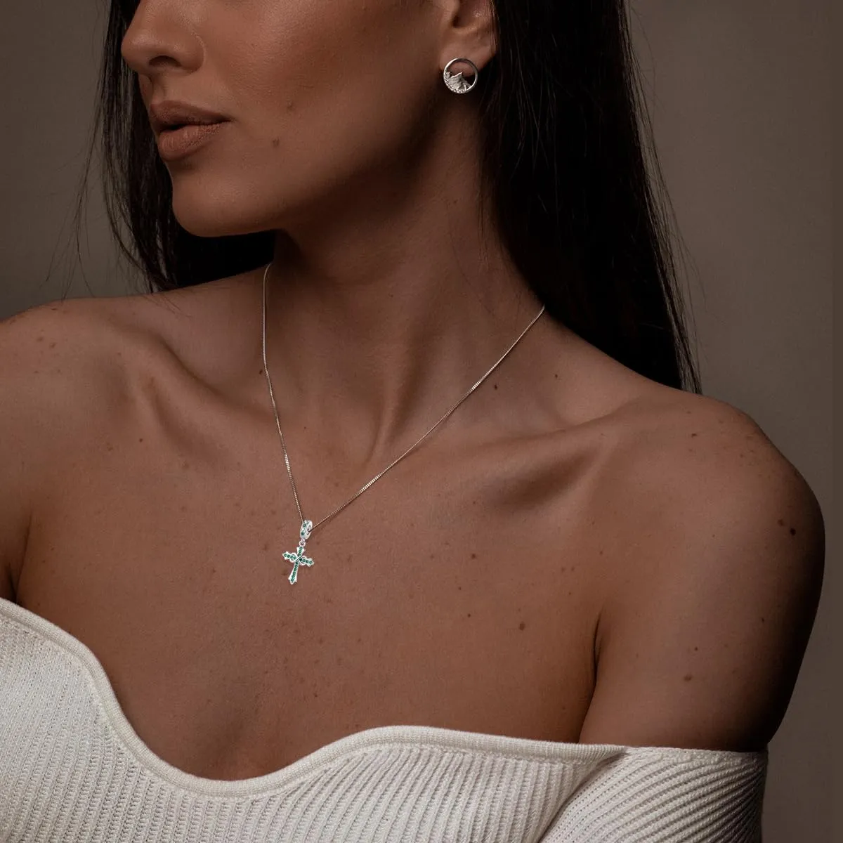 LNQOBU Ciondoli a forma di Croce in Argento Sterling 925 con Pietra di Nascita, Compatibili con Bracciale Pandora - immagine 3