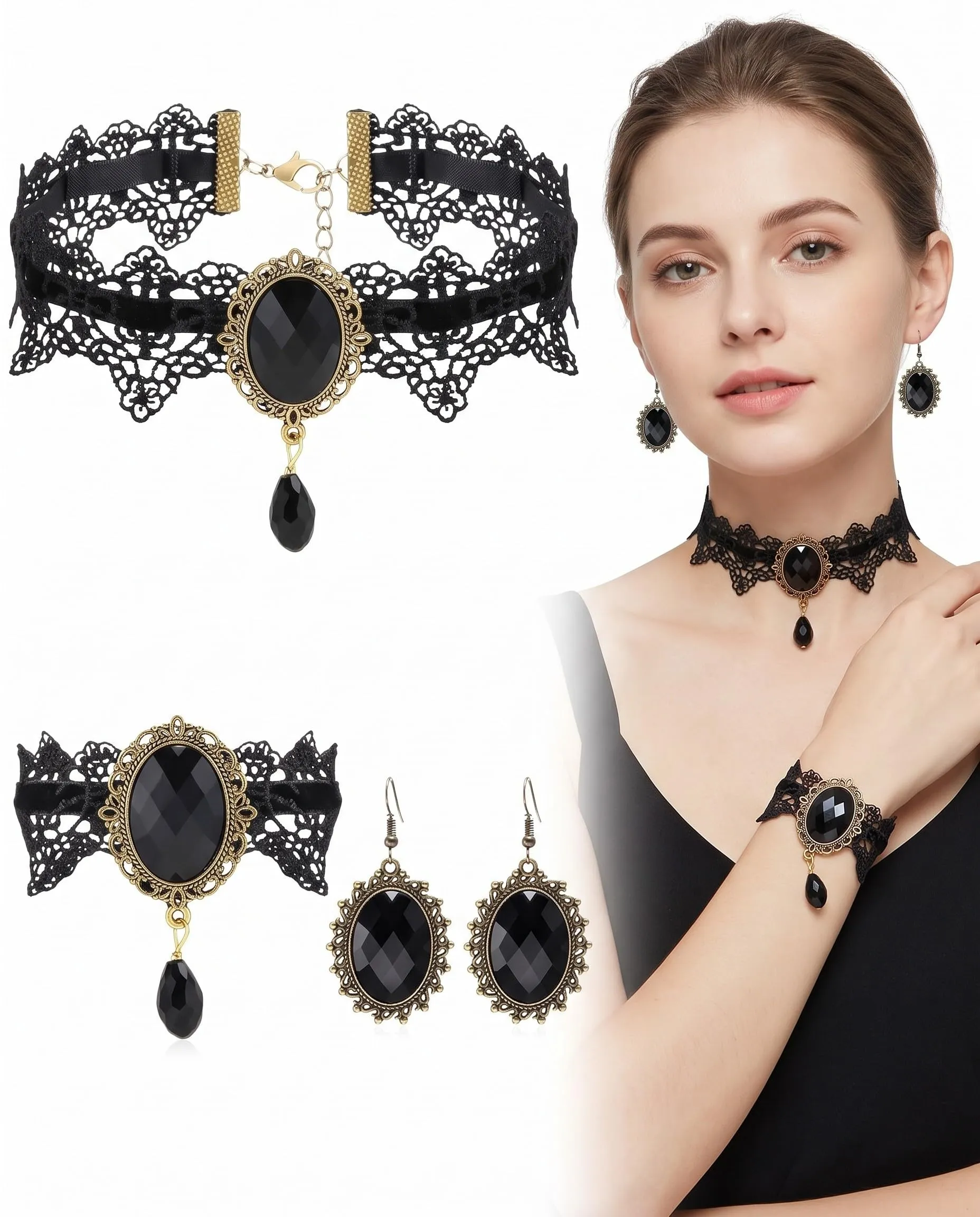 LEPJOS Set di Gioielli Gotici con Collana Choker, Orecchini e Bracciale per Donna - immagine 1