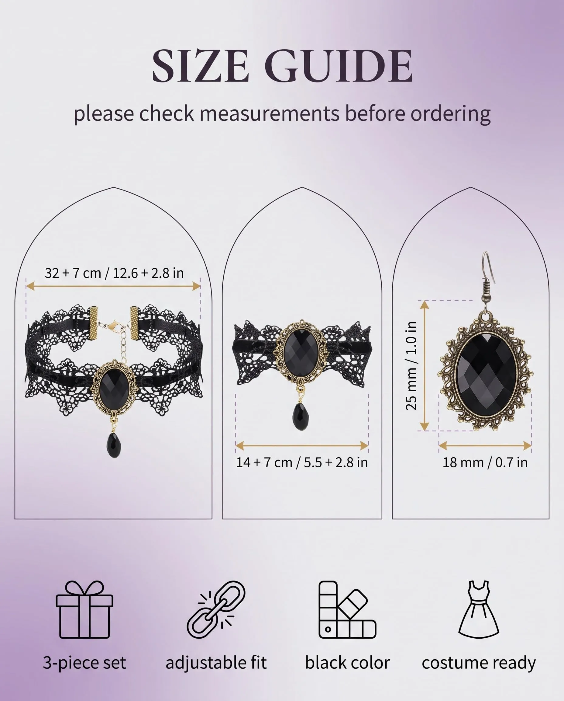 LEPJOS Set di Gioielli Gotici con Collana Choker, Orecchini e Bracciale per Donna - immagine 2