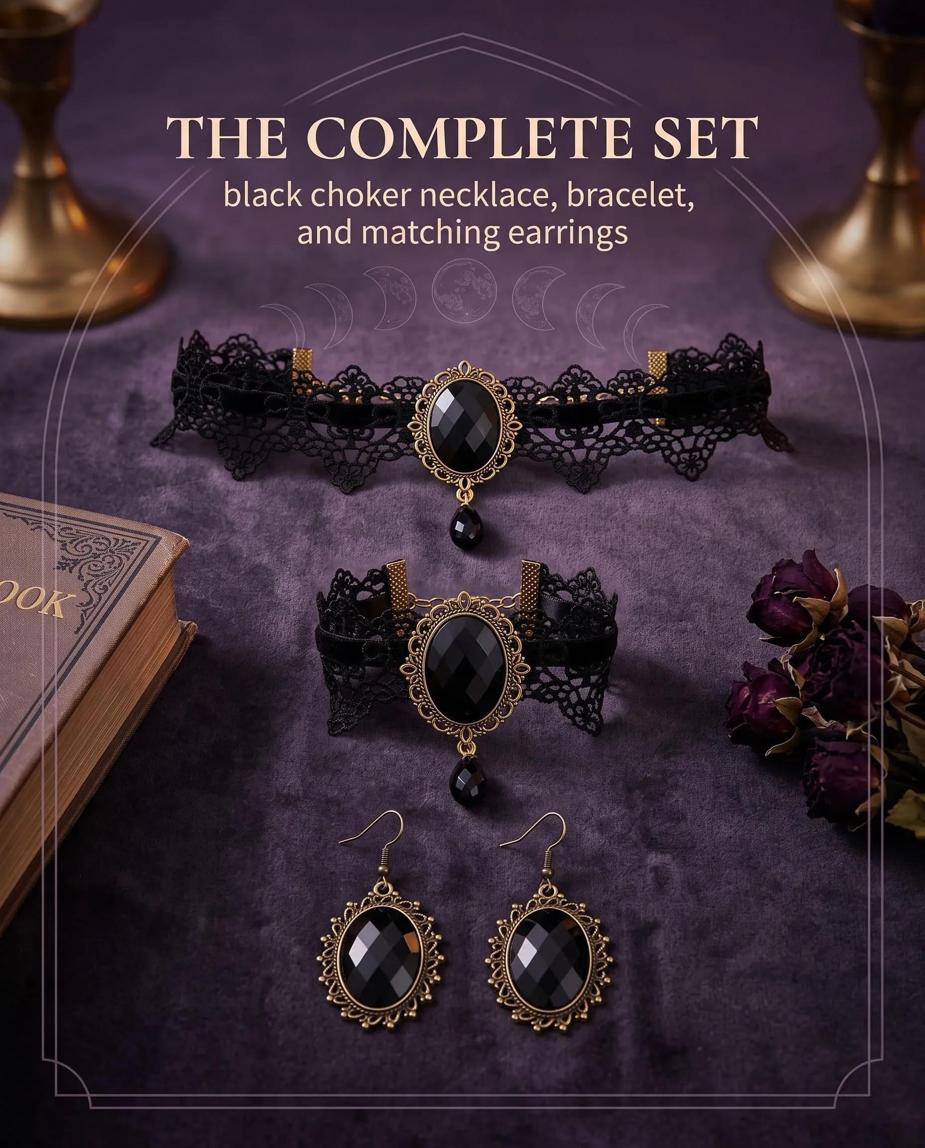 LEPJOS Set di Gioielli Gotici con Collana Choker, Orecchini e Bracciale per Donna - immagine 4