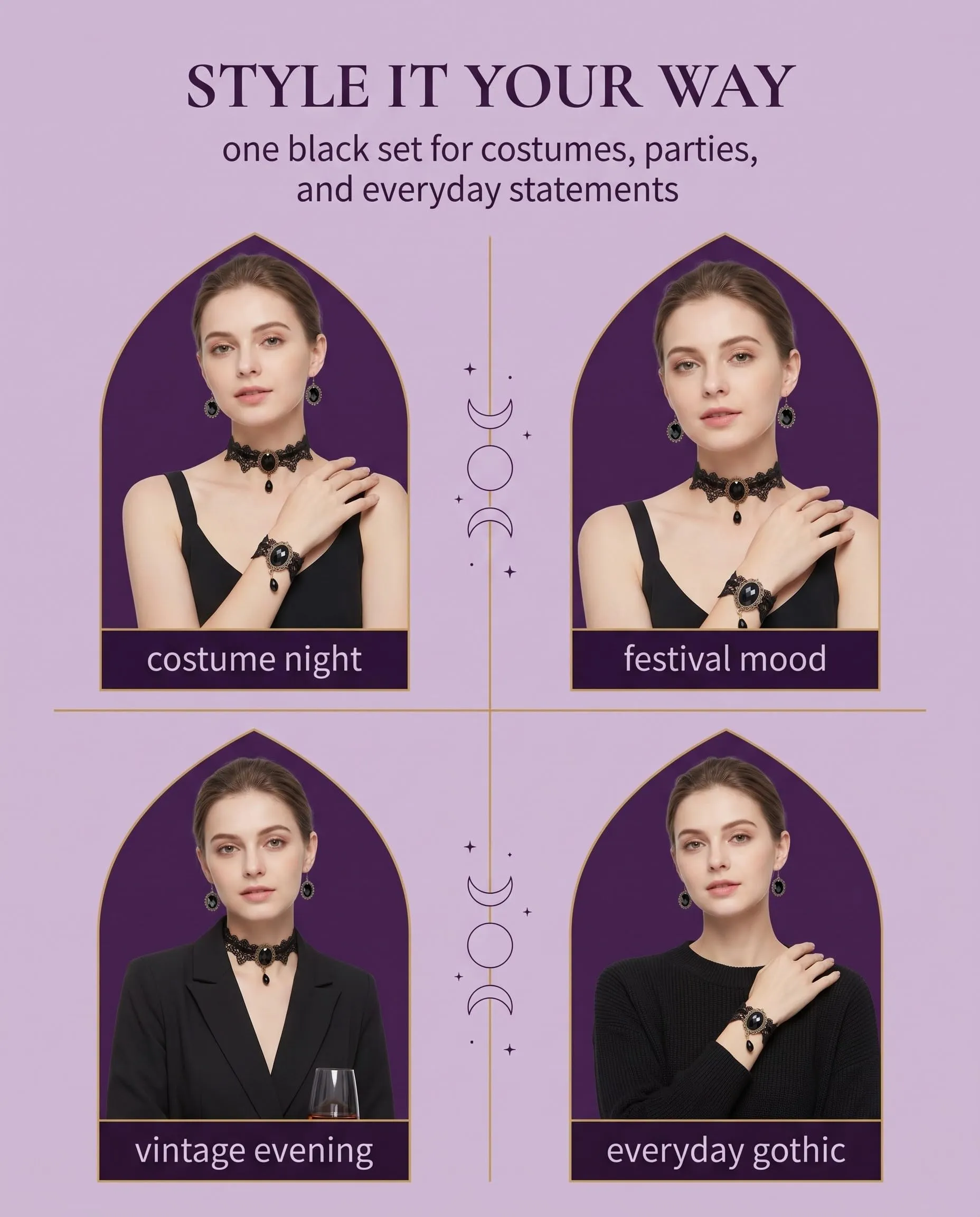 LEPJOS Set di Gioielli Gotici con Collana Choker, Orecchini e Bracciale per Donna - immagine 5