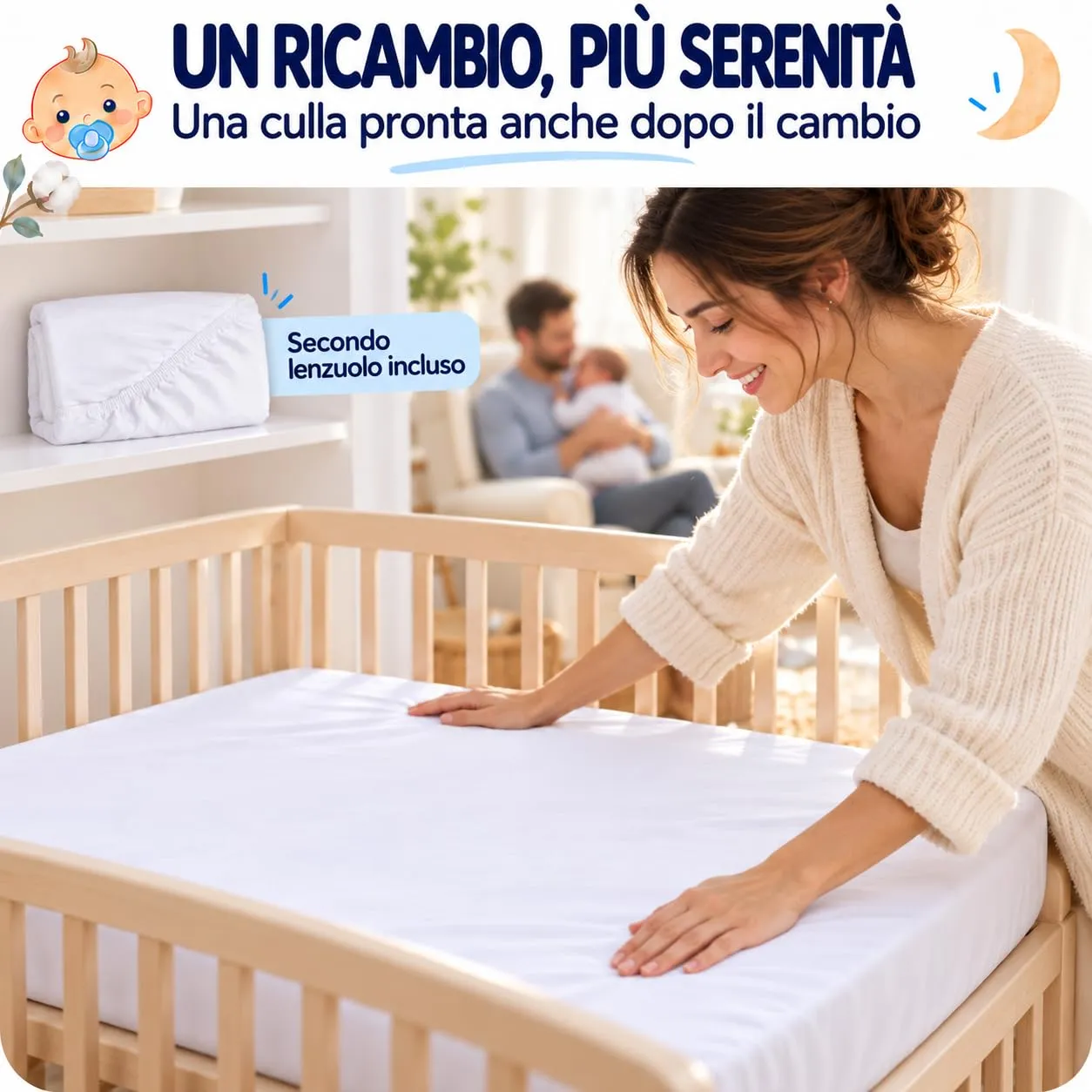 FlyIdeas Set 2 Lenzuola Lettino 120x60 cm Bianco, 100% Cotone - immagine 9