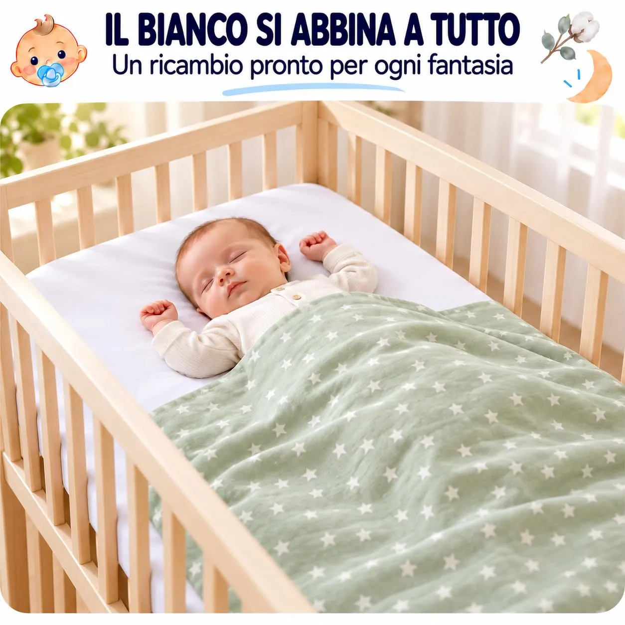 FlyIdeas Set 2 Lenzuola Culla 83x50 cm Bianco, 100% Cotone - immagine 6