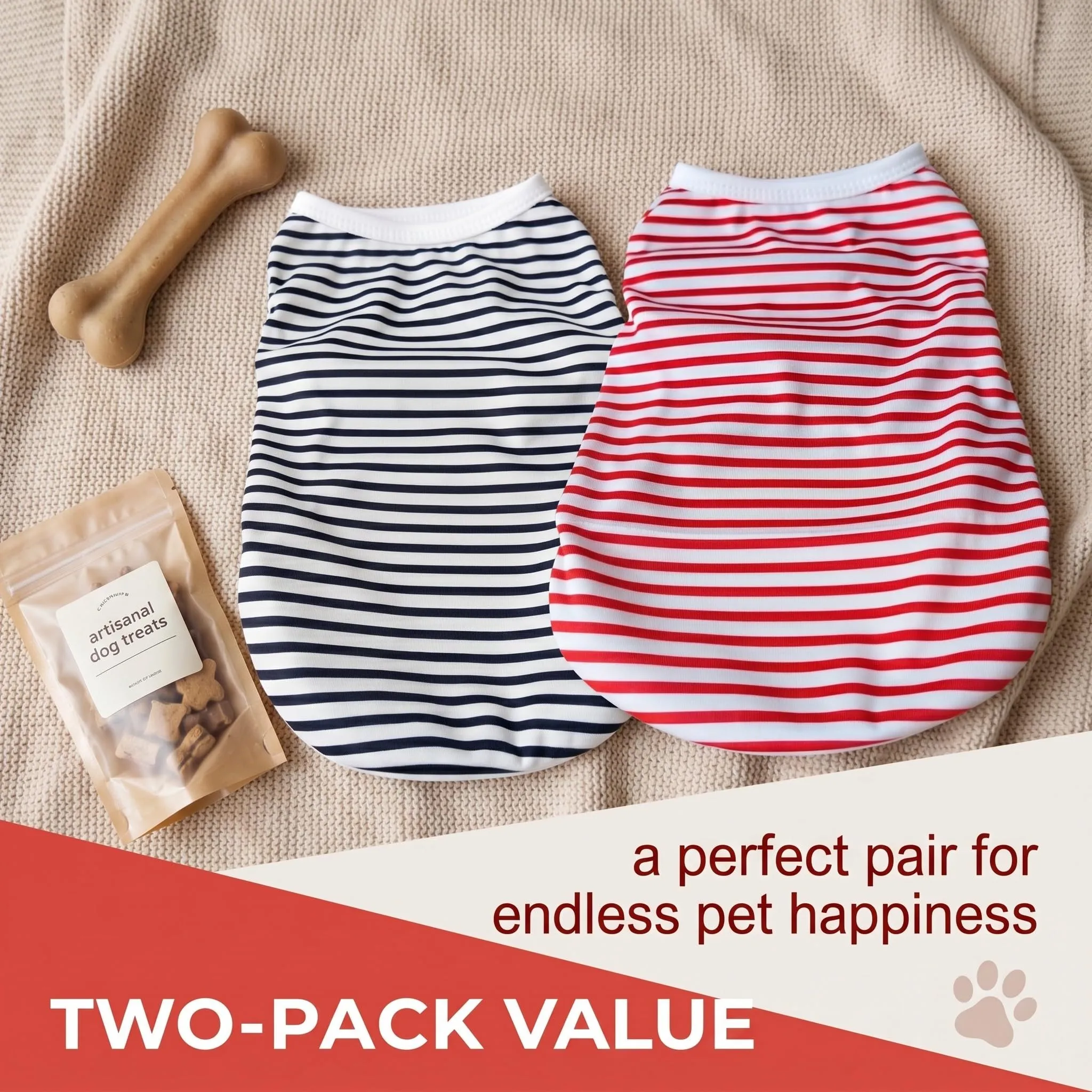 MYZWEL Maglie a righe estive per cani e gatti, set da 2 canotte senza maniche, nero e rosso, taglia L - immagine 6