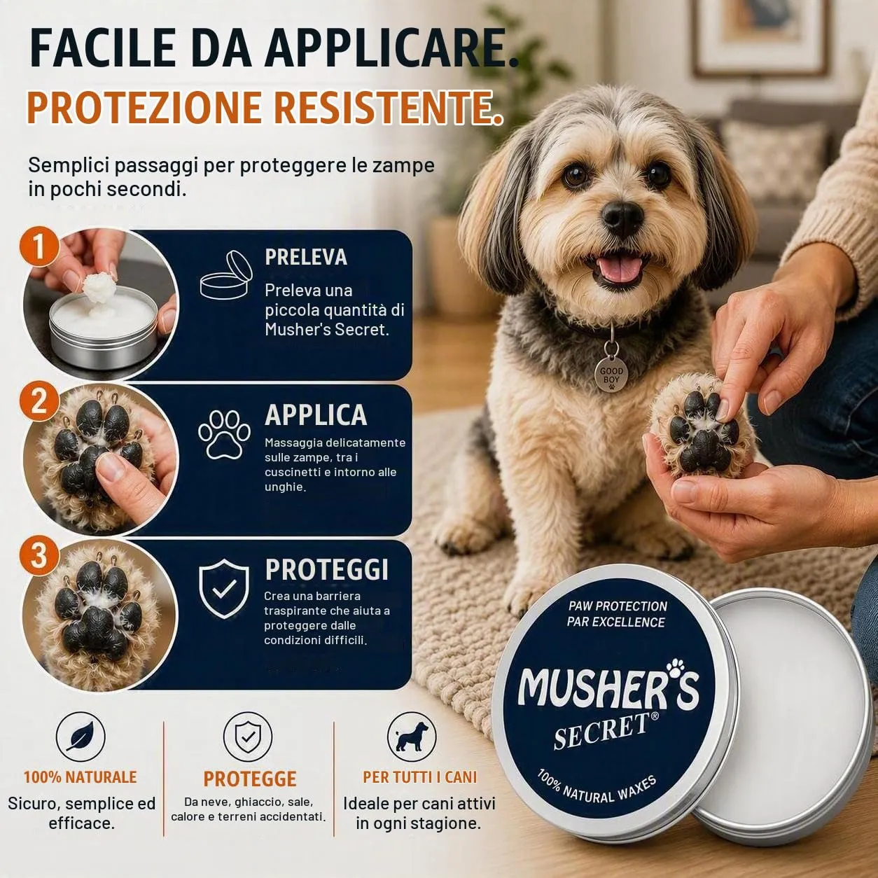 Musher's Secret Balsamo Zampe Cane, Protezione Naturale, 60g - immagine 3