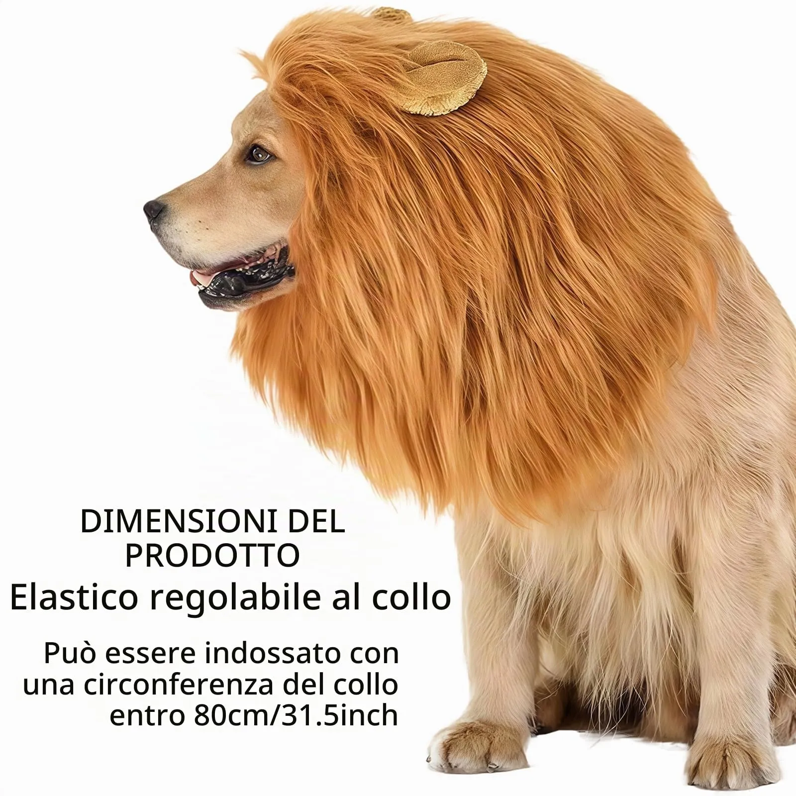 MUNSKT Parrucca con criniera da leone e orecchie regolabile per animali domestici, Taglia L - immagine 2