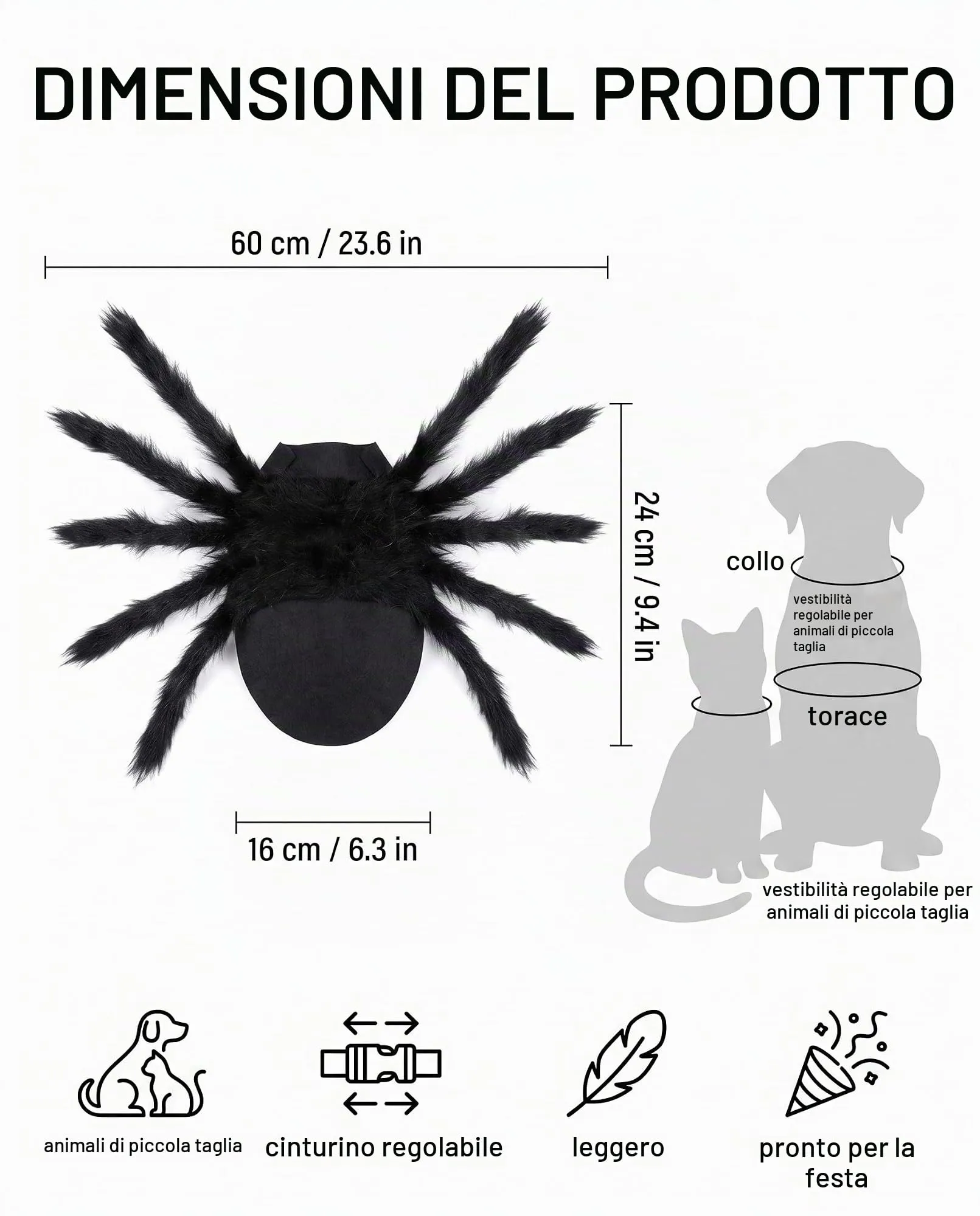 JIRVEX Costume a Forma di Ragno Nero per Cani e Gatti - immagine 6
