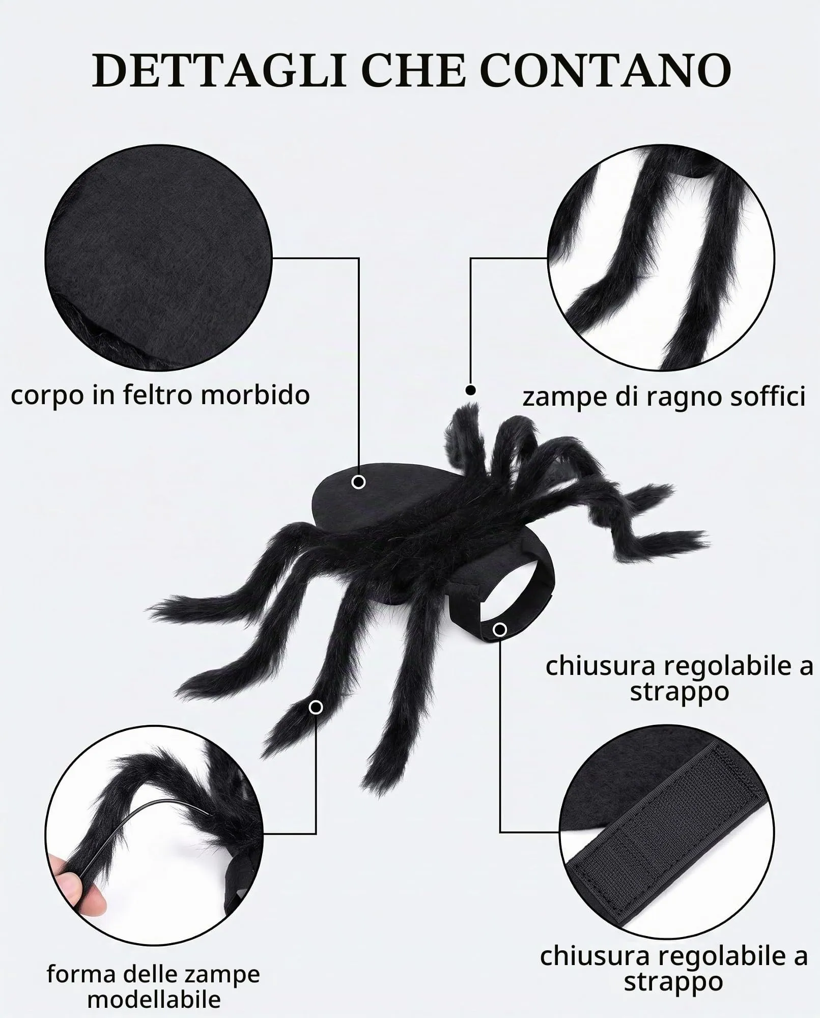 JIRVEX Costume a Forma di Ragno Nero per Cani e Gatti - immagine 7