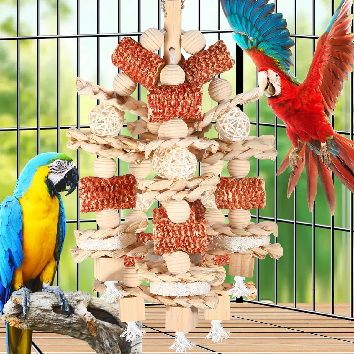 YIXUND Giocattoli per pappagalli e uccelli grandi, pannocchia di mais naturale e fette di luffa - immagine 5
