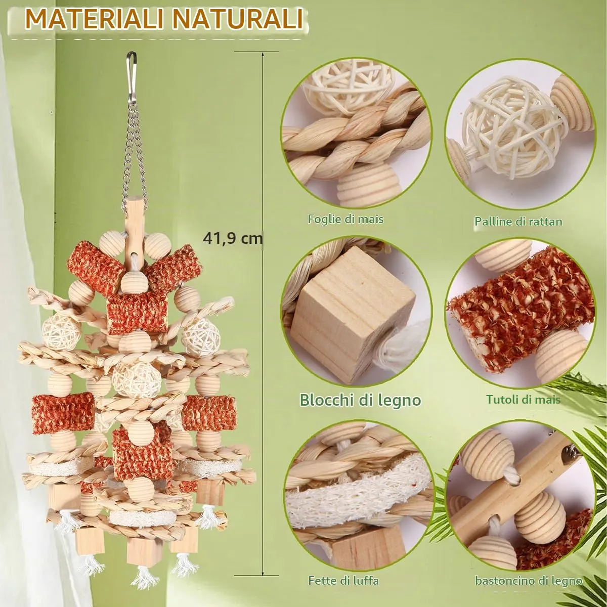 YIXUND Giocattoli per pappagalli e uccelli grandi, pannocchia di mais naturale e fette di luffa - immagine 6