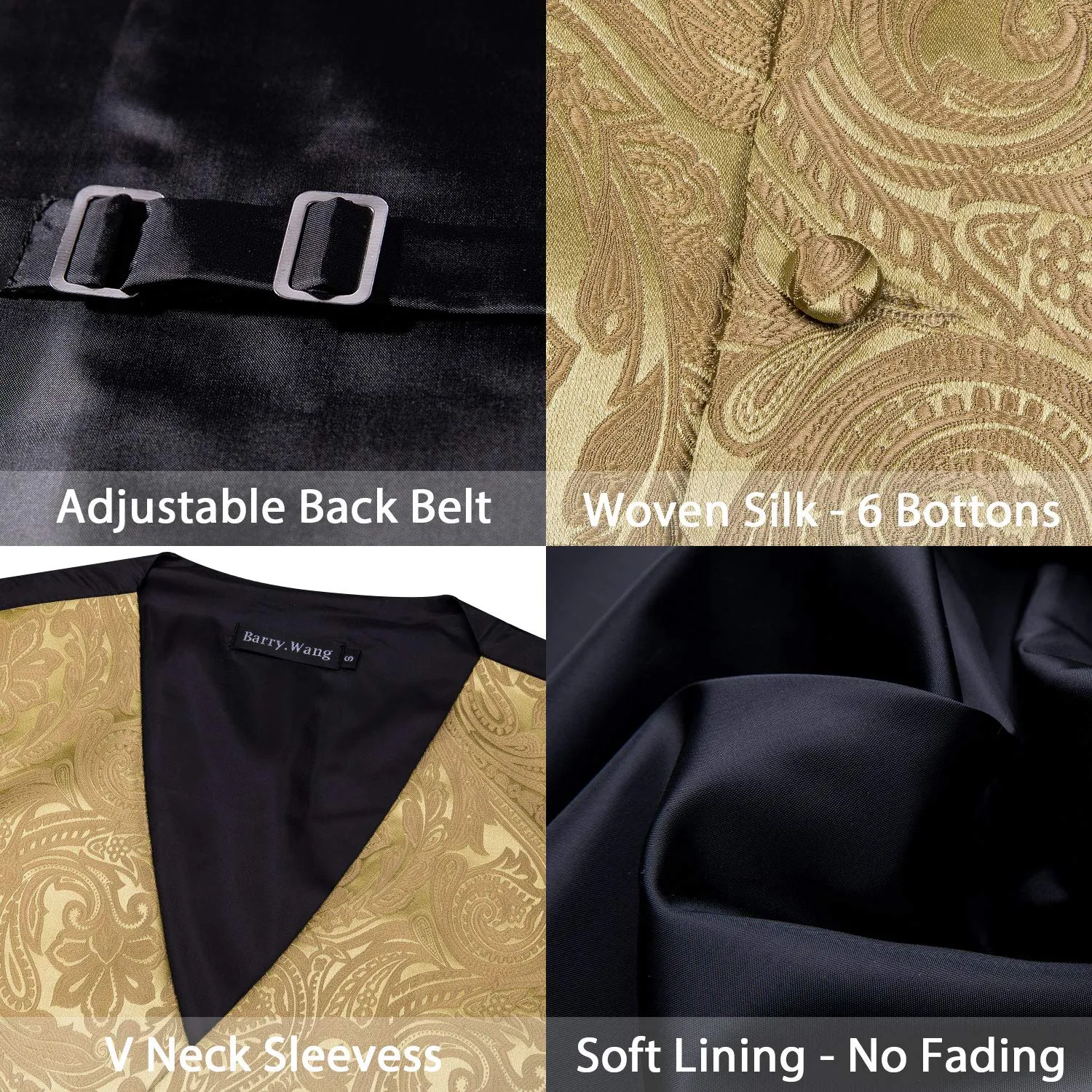Barry.Wang Set Cravatta, Fazzoletto e Gemelli in Seta Paisley Floreale - Oro - immagine 3