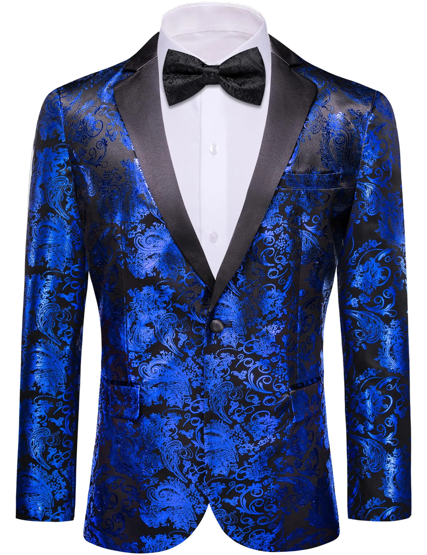 Barry.Wang Set Gilet Formale da Uomo con Motivo Cachemire, 5 Pezzi, Blu, S - immagine 1