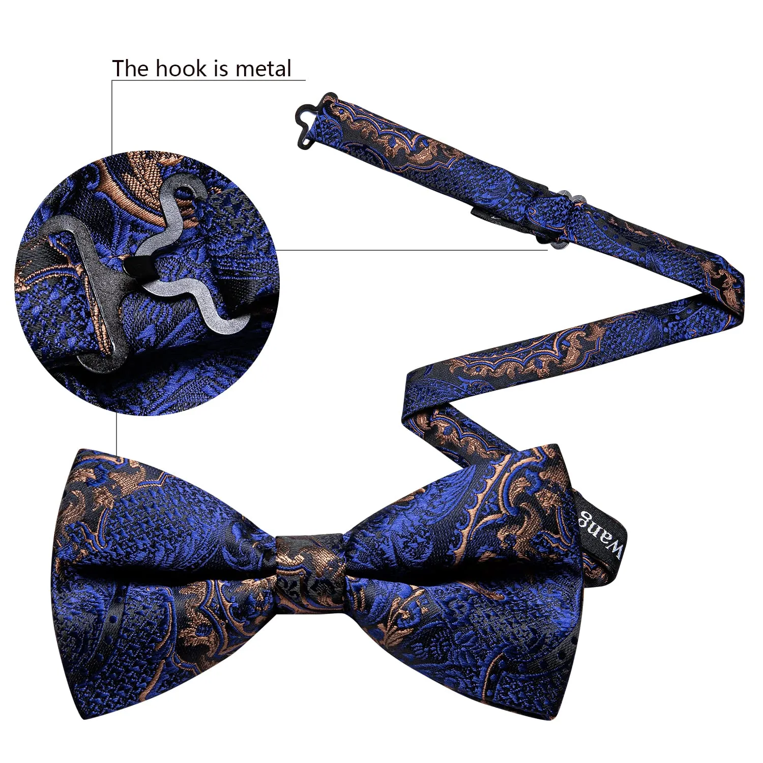 Barry.Wang Set papillon in seta, fazzoletto da taschino e gemelli - Fiore blu - immagine 4
