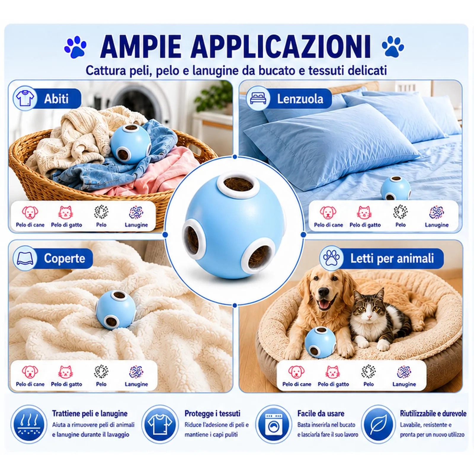 cenozo Acchiappa Peli per Lavatrice, Palline in Silicone Riutilizzabili - immagine 4