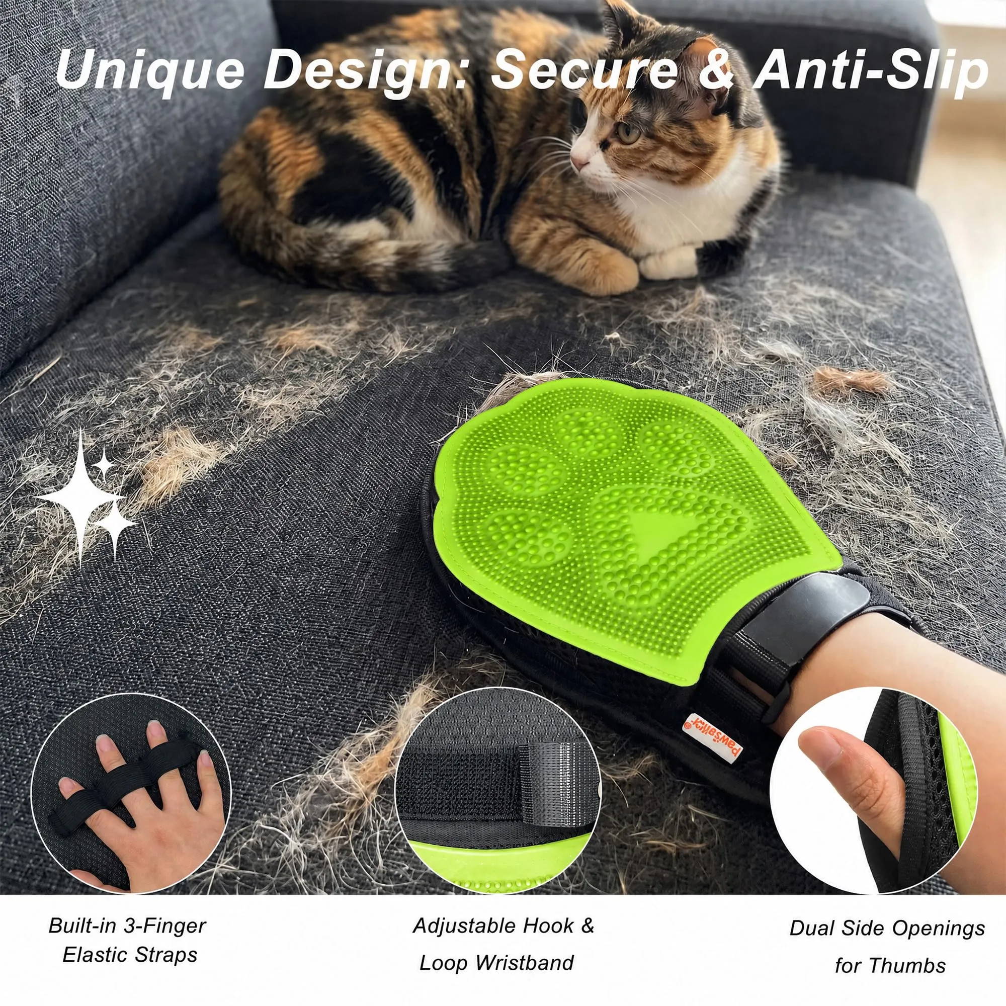PawSailor Guanto Rimuovi Peli per Gatti e Cani, Verde - immagine 2