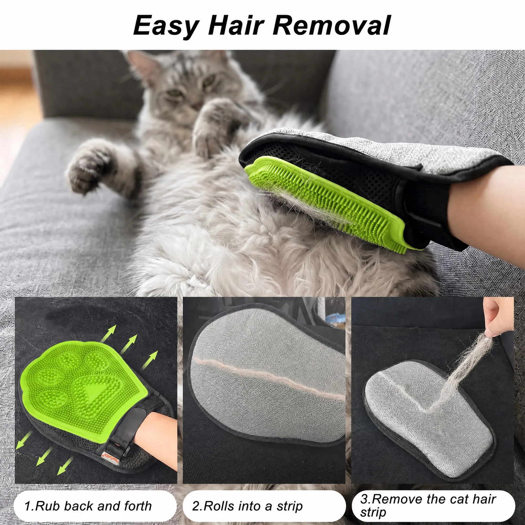 PawSailor Guanto Rimuovi Peli per Gatti e Cani, Verde - immagine 3