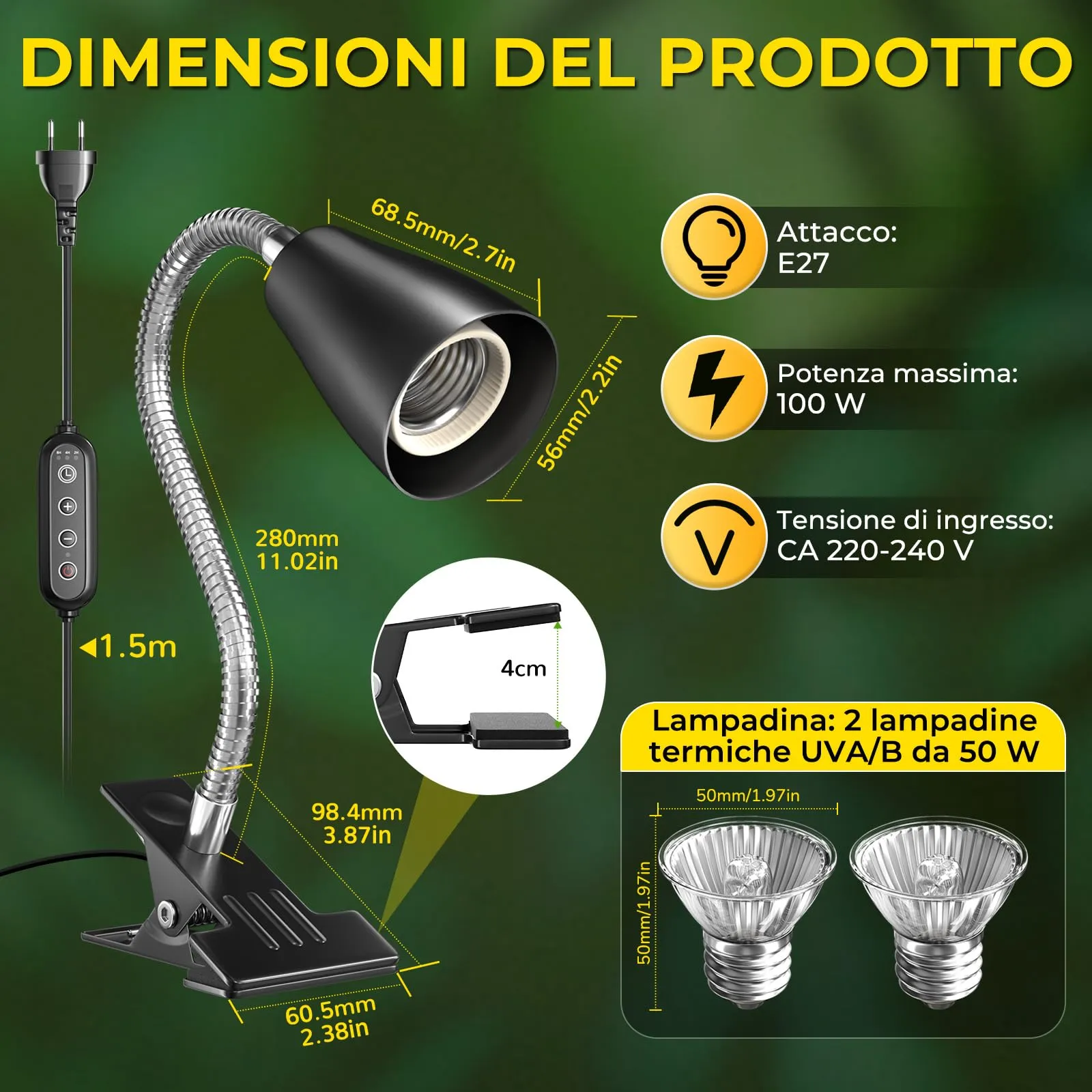 GlowUp Lampada Riscaldante per Rettili E27 con Timer, 50W, 2 Pezzi - immagine 6