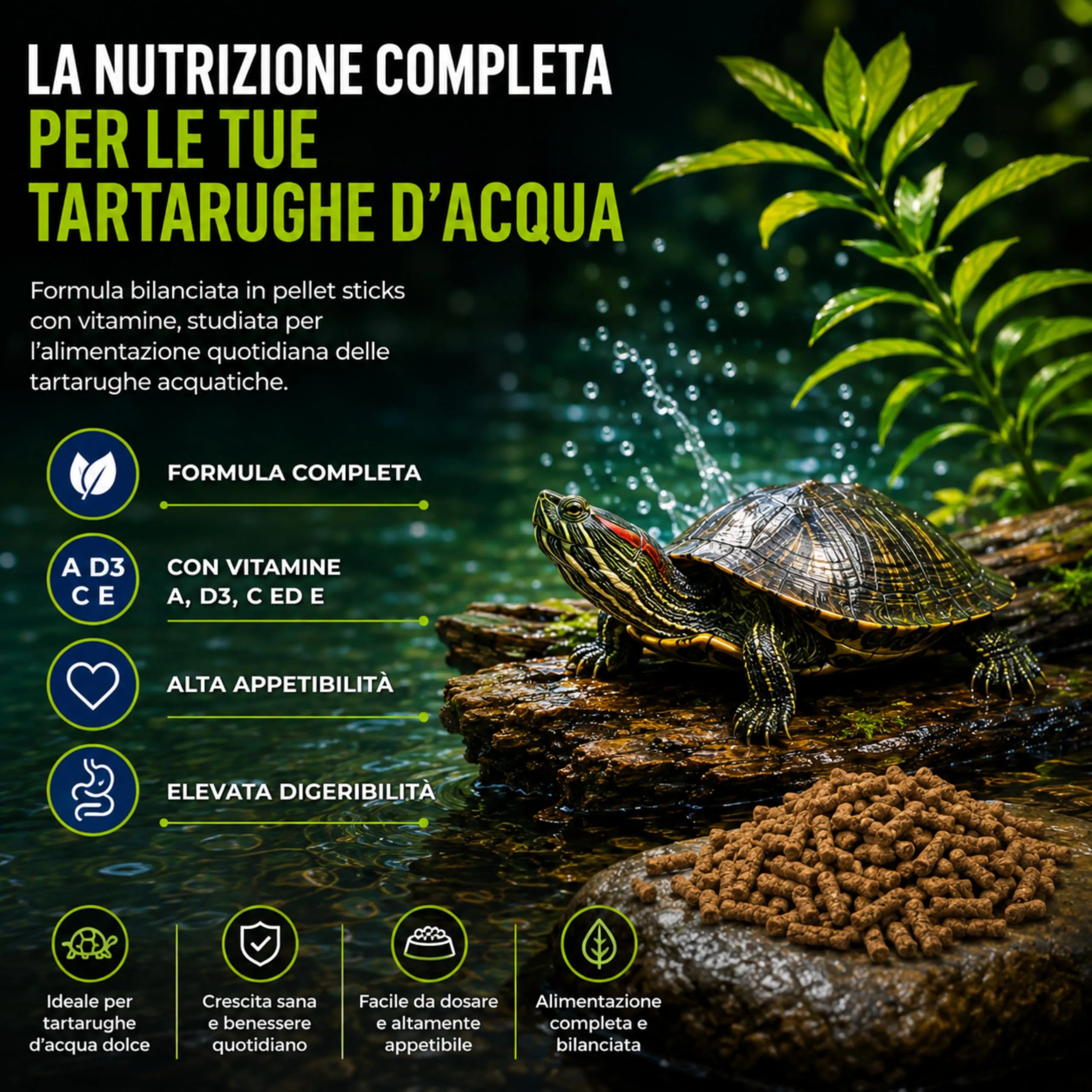 AGRI-CULTURA Mangime Completo per Tartarughe d'Acqua, Pellet Sticks con Vitamine, 400 g - immagine 2