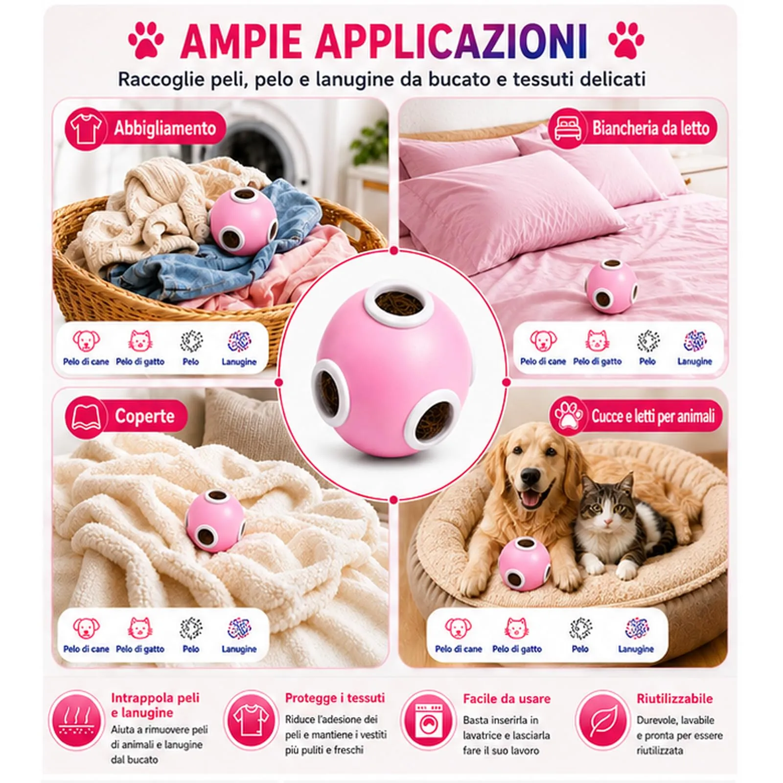 cenozo Acchiappa Peli per Lavatrice, Palline in Silicone Riutilizzabili - immagine 4