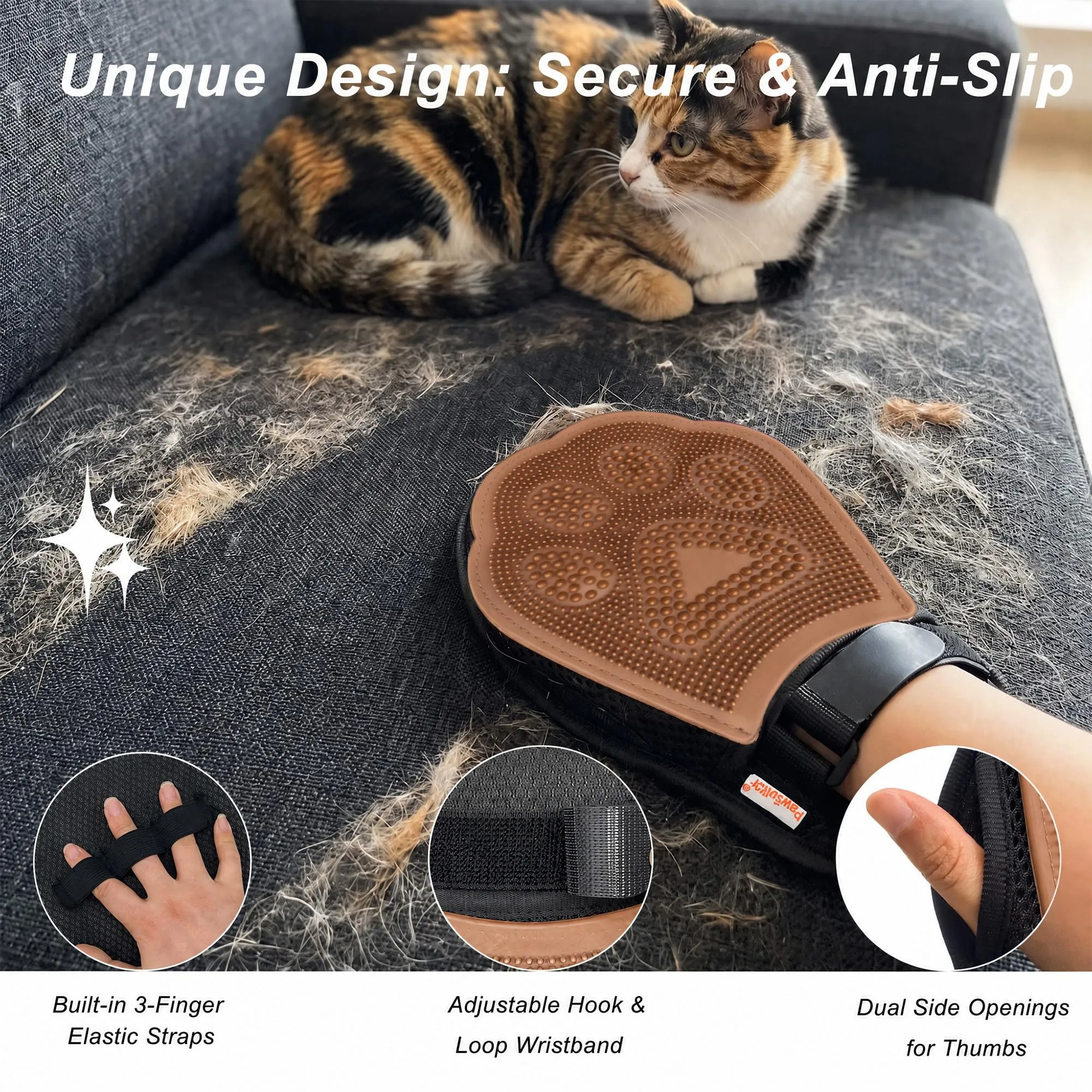 PawSailor Guanto Rimuovi Peli per Gatto e Cane, Marrone - immagine 2