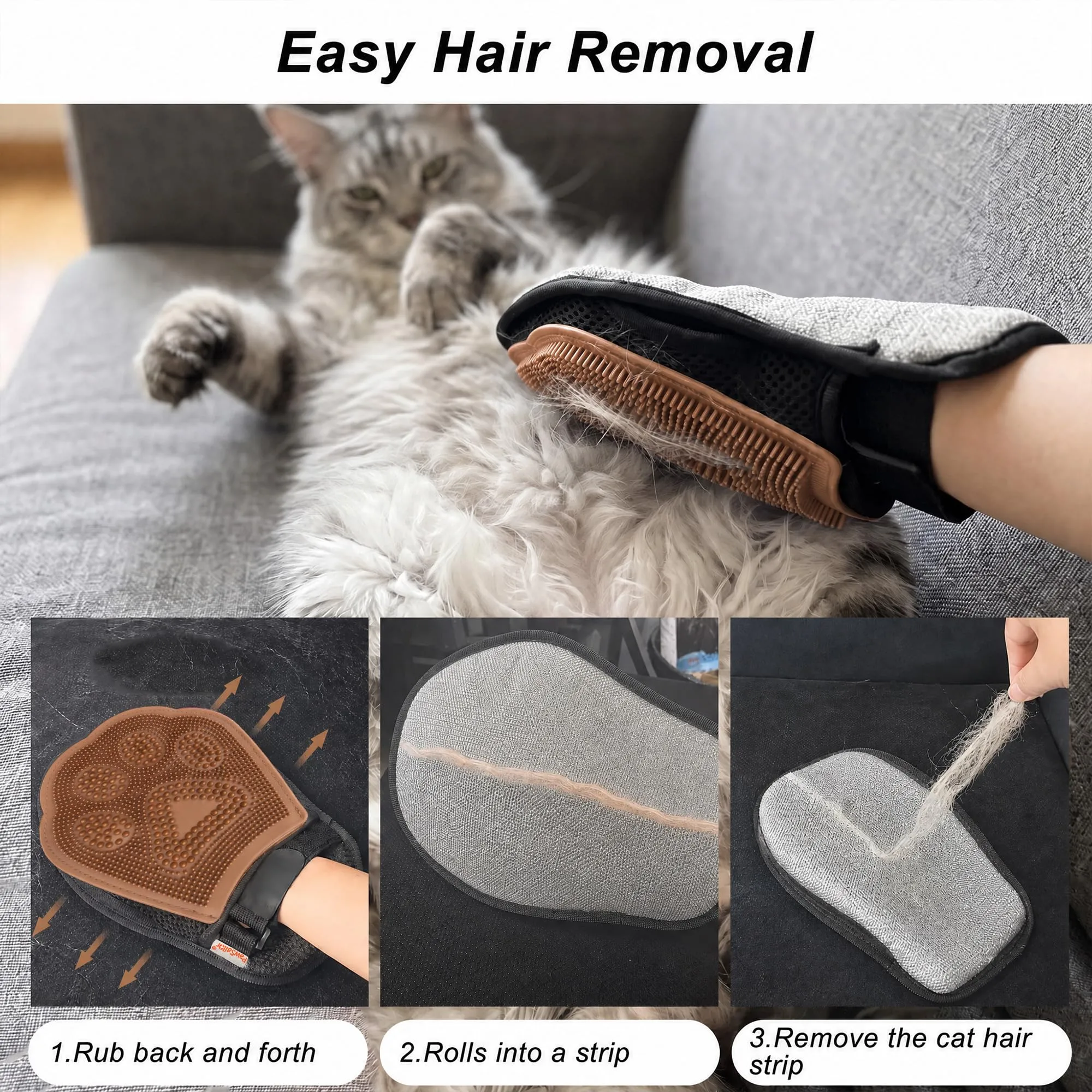 PawSailor Guanto Rimuovi Peli per Gatto e Cane, Marrone - immagine 3