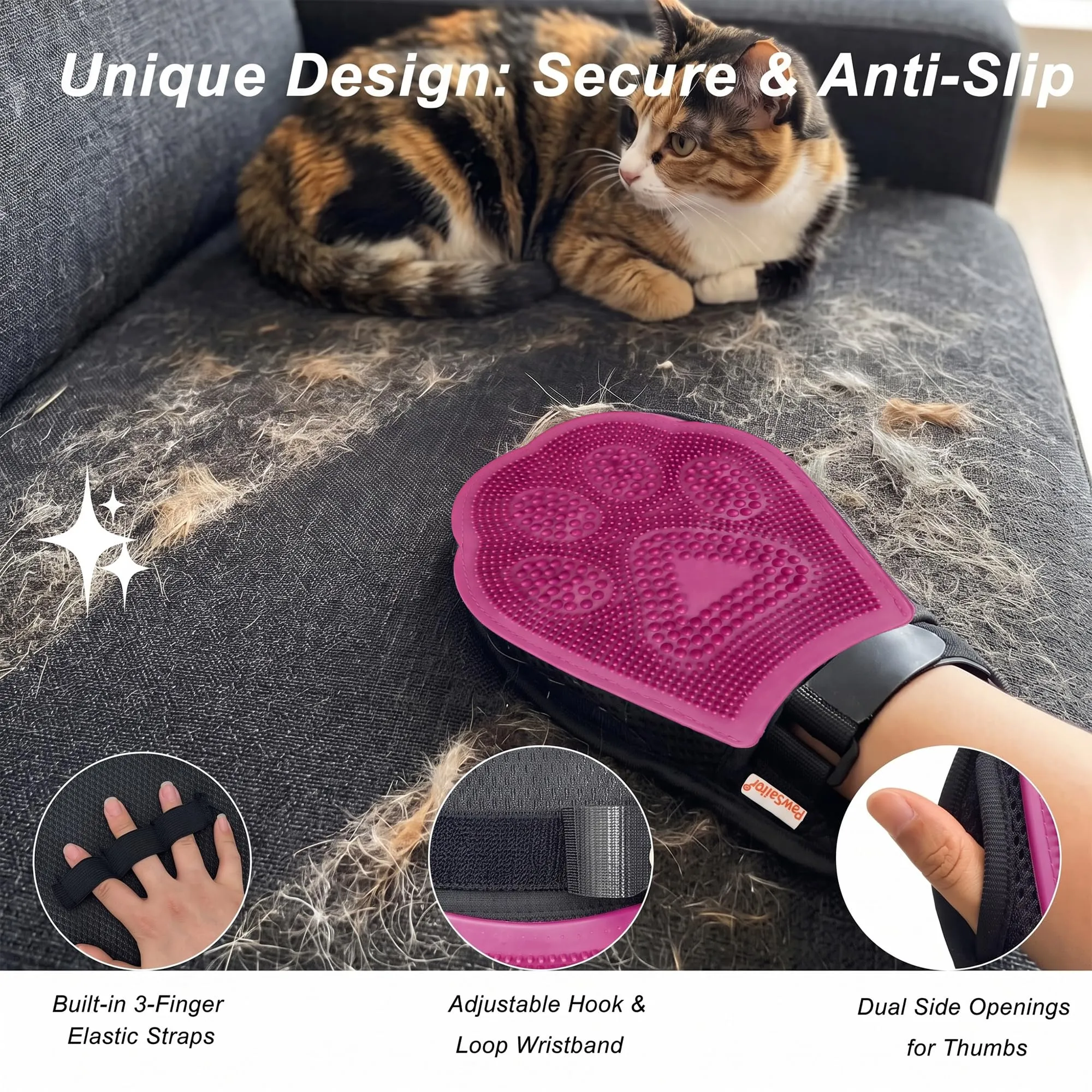 PawSailor Guanto Rimuovi Peli per Gatti e Cani, Rosa - immagine 2