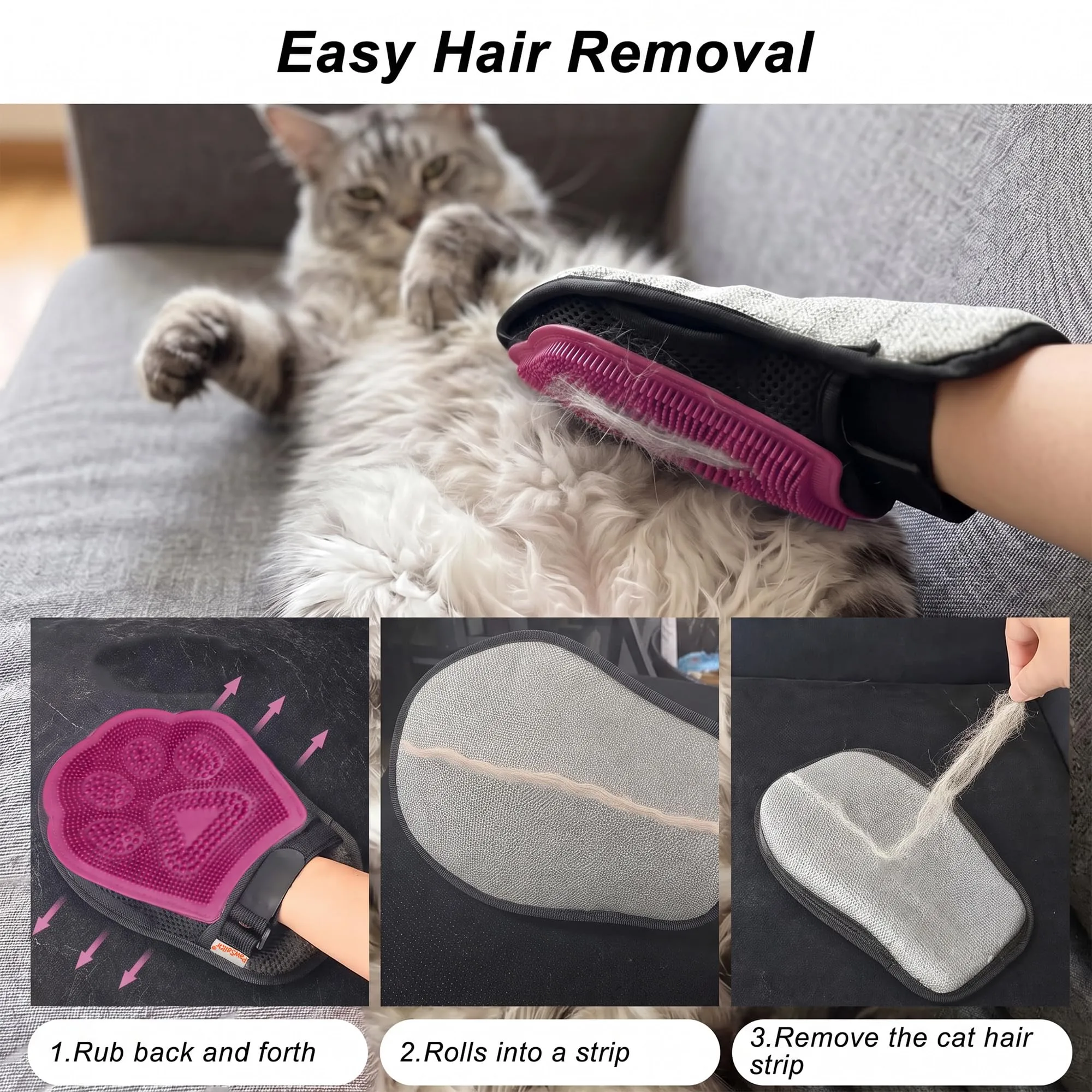 PawSailor Guanto Rimuovi Peli per Gatti e Cani, Rosa - immagine 3