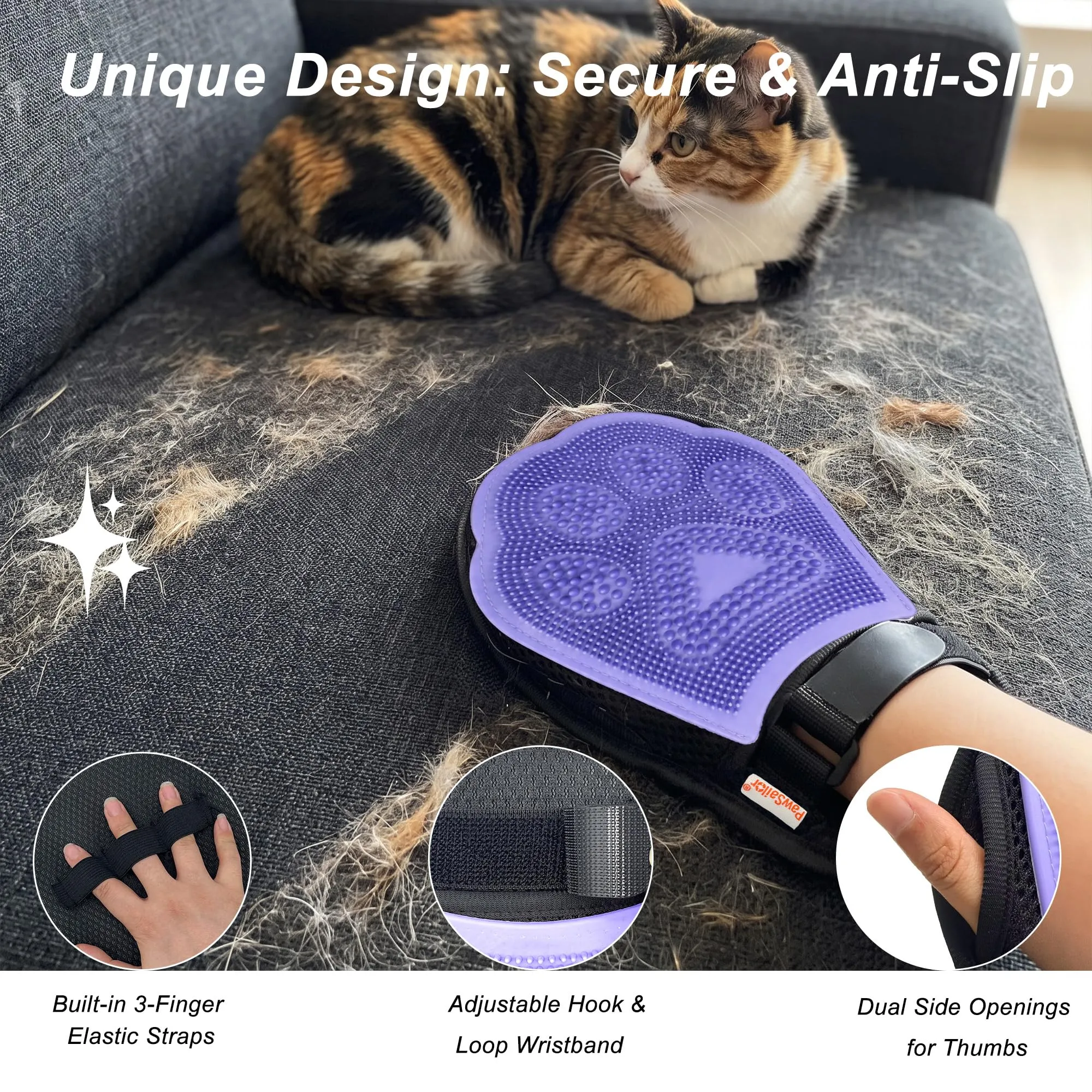 PawSailor Guanto Rimuovi Peli per Gatto e Cane, Viola - immagine 2
