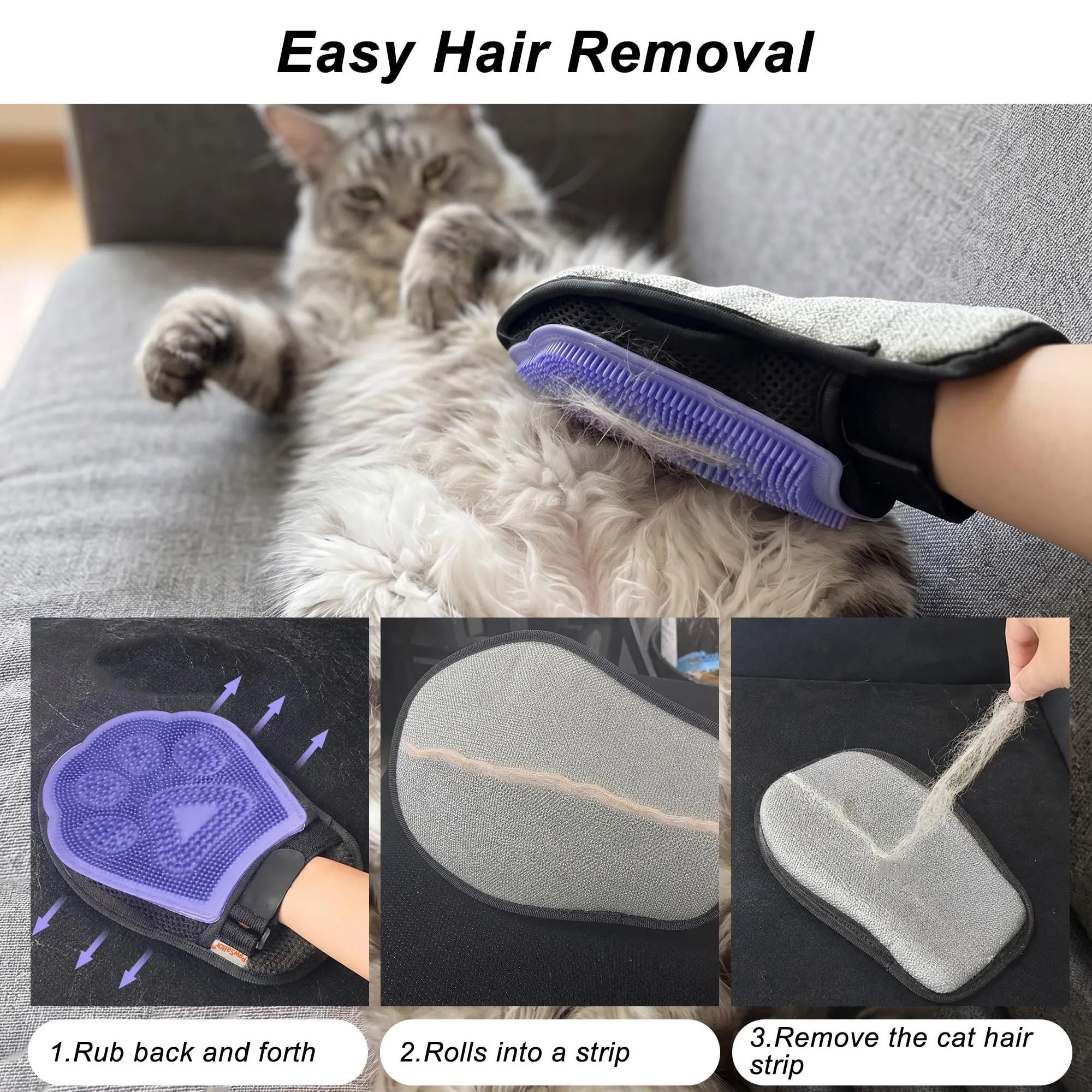 PawSailor Guanto Rimuovi Peli per Gatto e Cane, Viola - immagine 3
