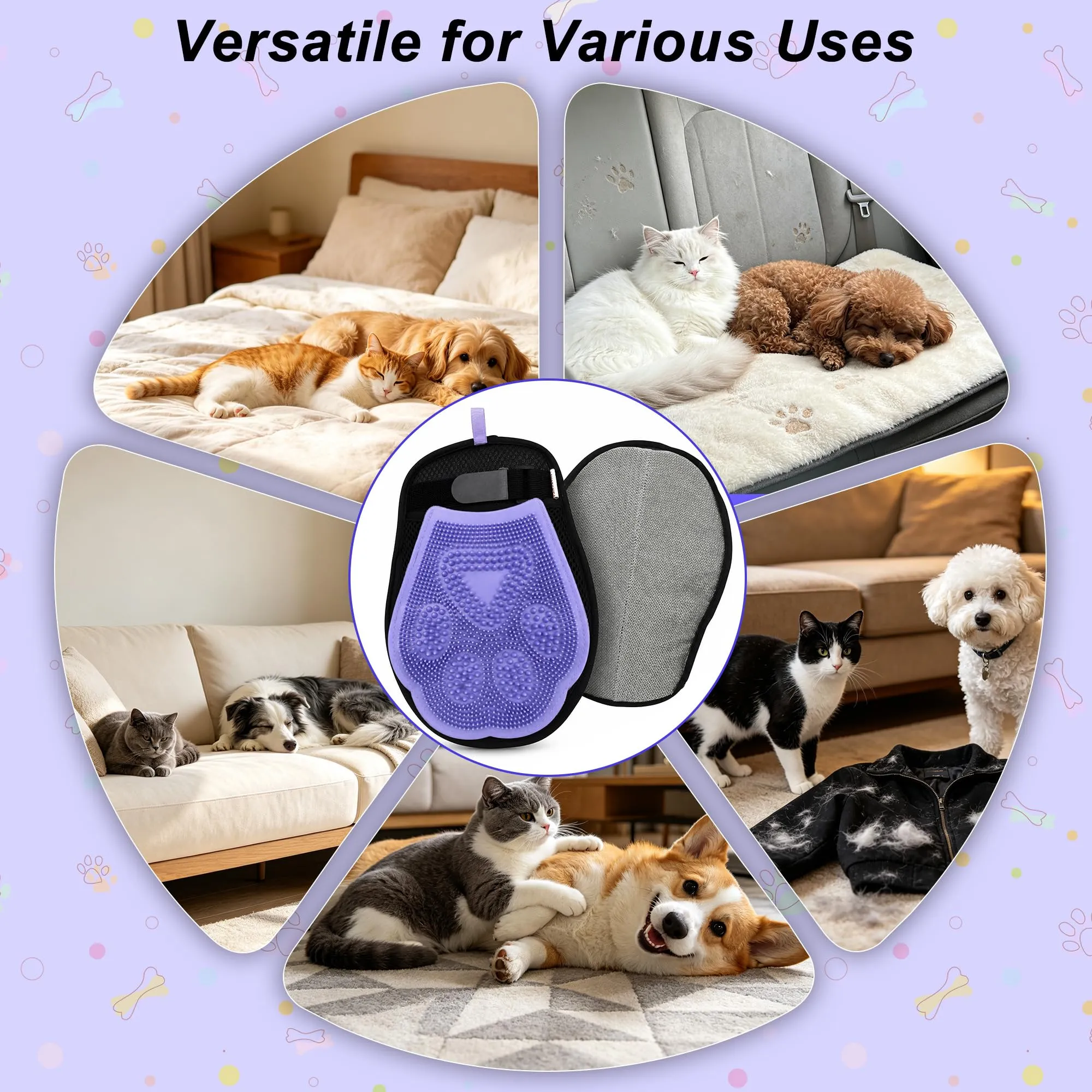 PawSailor Guanto Rimuovi Peli per Gatto e Cane, Viola - immagine 5