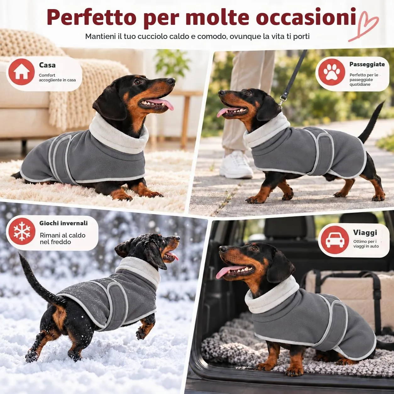 Morezi Cappotto Invernale con Pettorina per Cani, Grigio, S - immagine 8