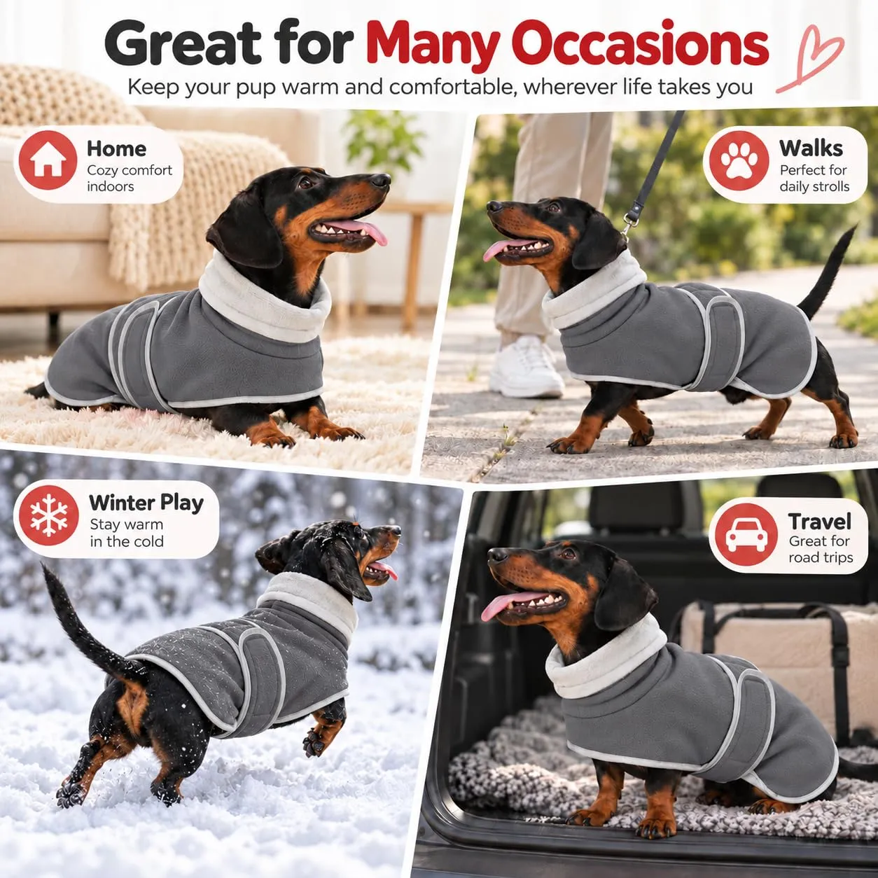 Morezi Cappotto Invernale per Cani con Pettorina - Grigio, L - immagine 8