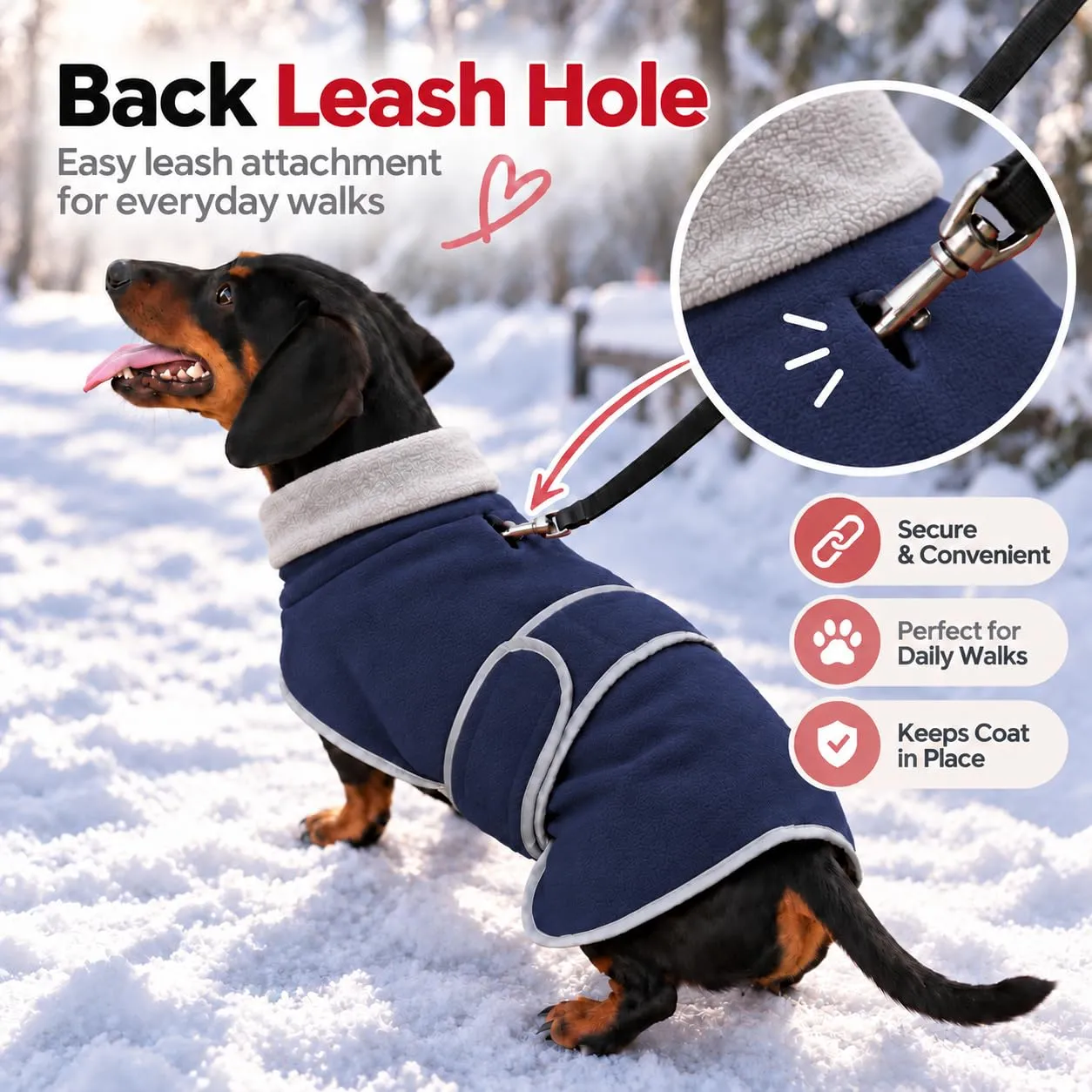Morezi Cappotto Per Cani Con Pettorina Invernale Per Teckel, Navy, M - immagine 7